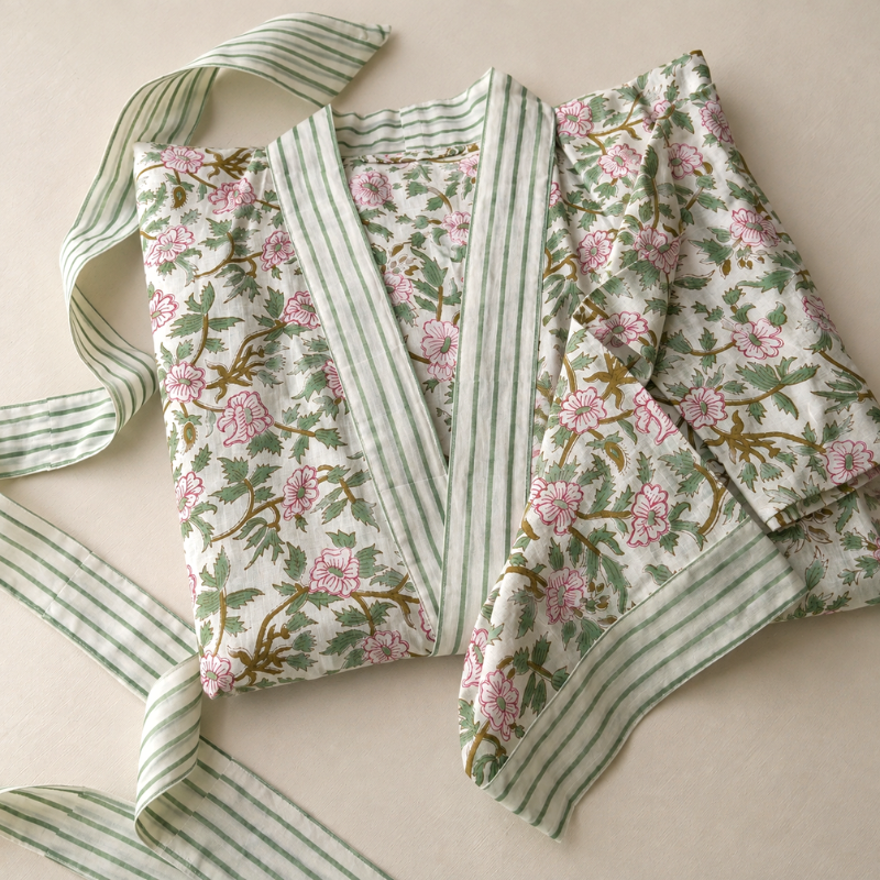 Pink and Green Floral Kimono