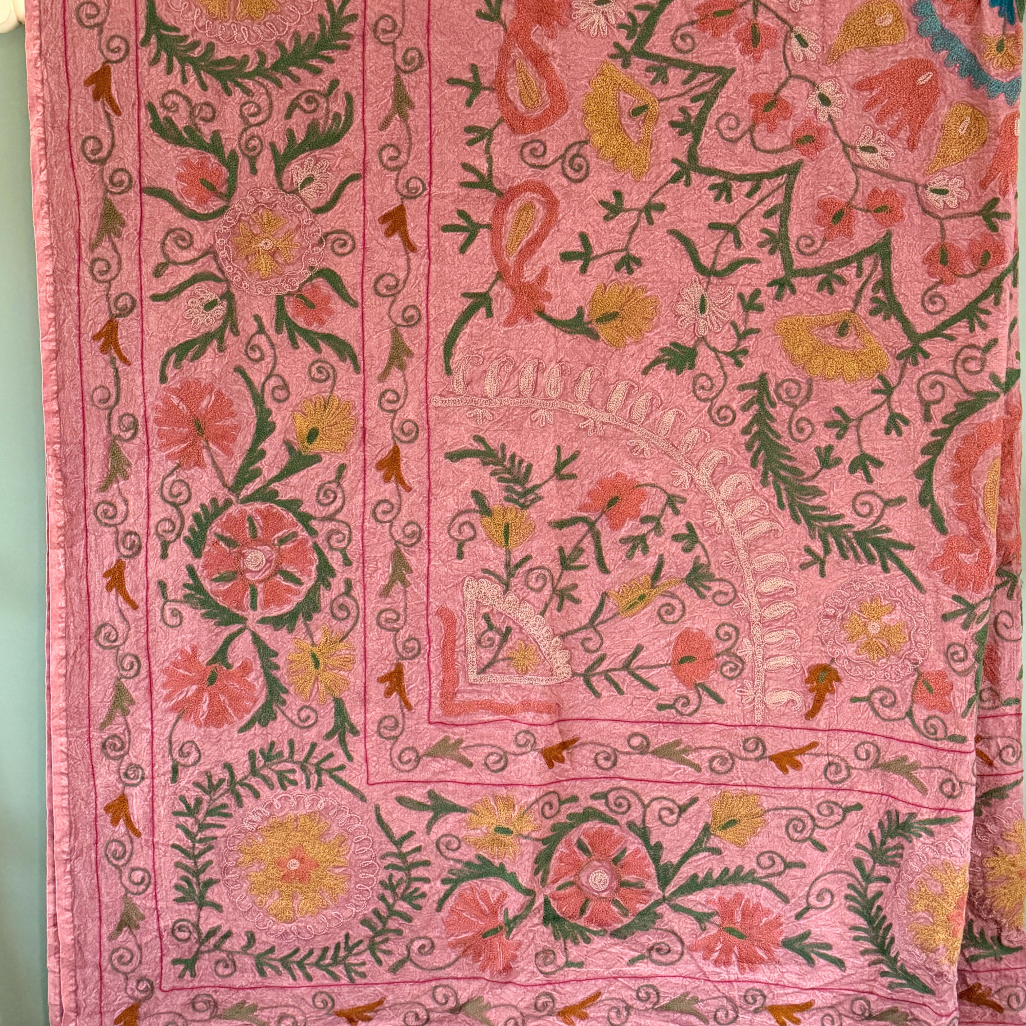 Extra Large Suzani - Pink, Green, Coral, Mustard