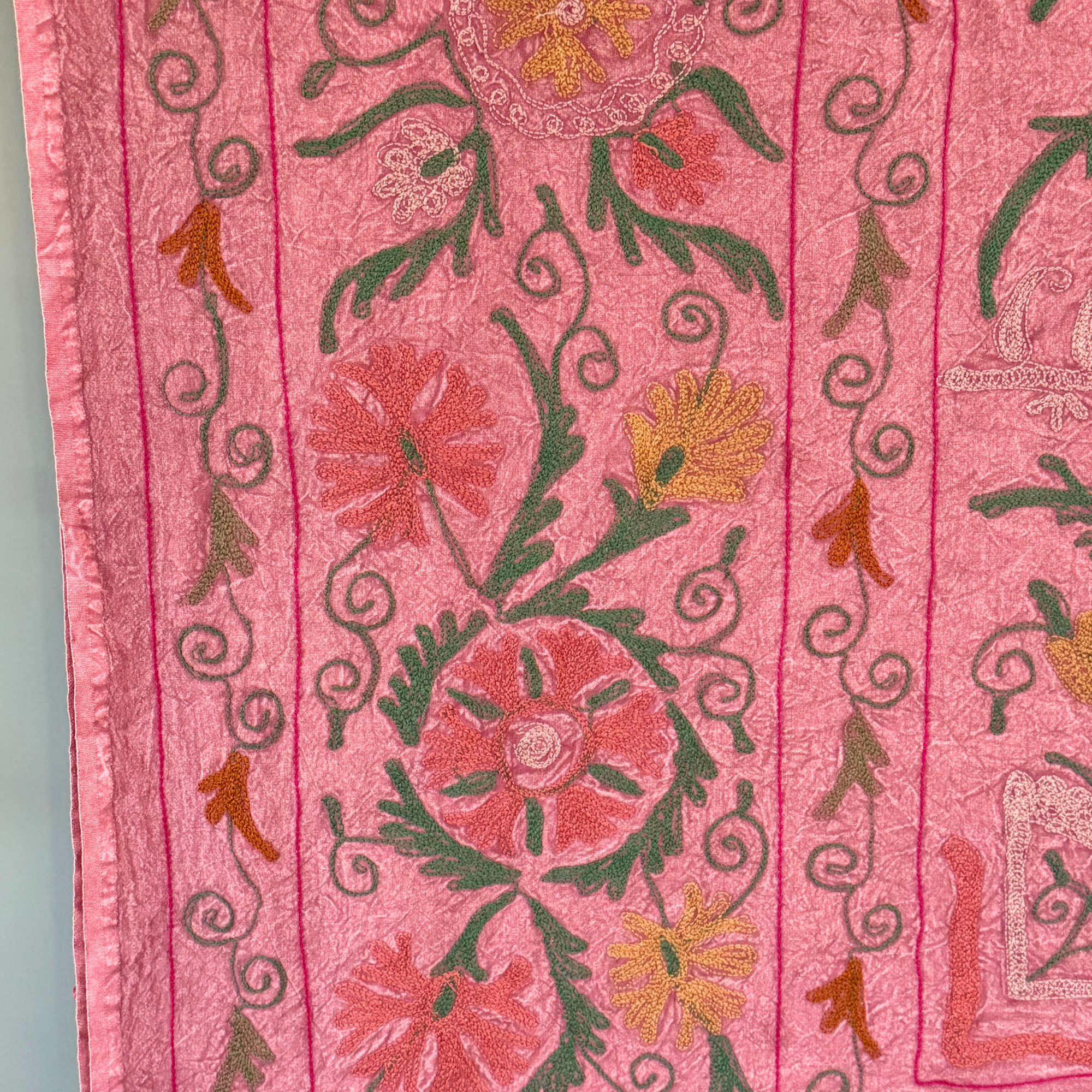 Extra Large Suzani - Pink, Green, Coral, Mustard