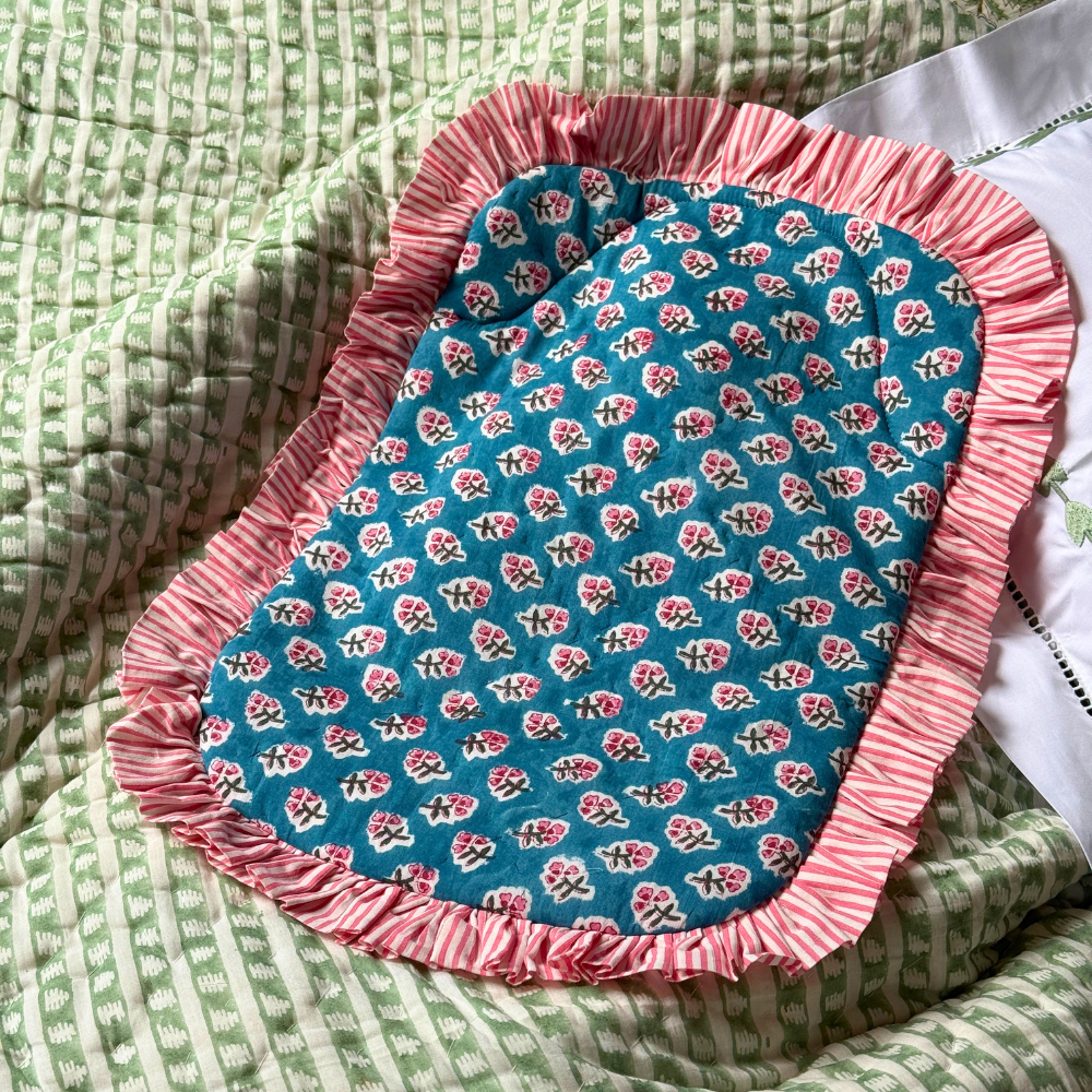 Teal Ditsy Ruffle Hot Water Bottle Cover