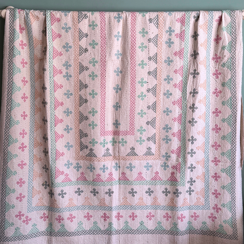 SINGLE KANTHA - GREY, MINT GREEN, PINK, PALE PEACH,