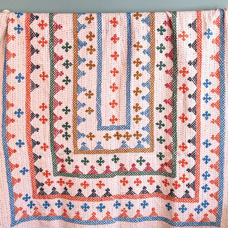 SINGLE KANTHA - BRIGHT BLUE, ORANGE, NAVY, GREEN, TAUPE