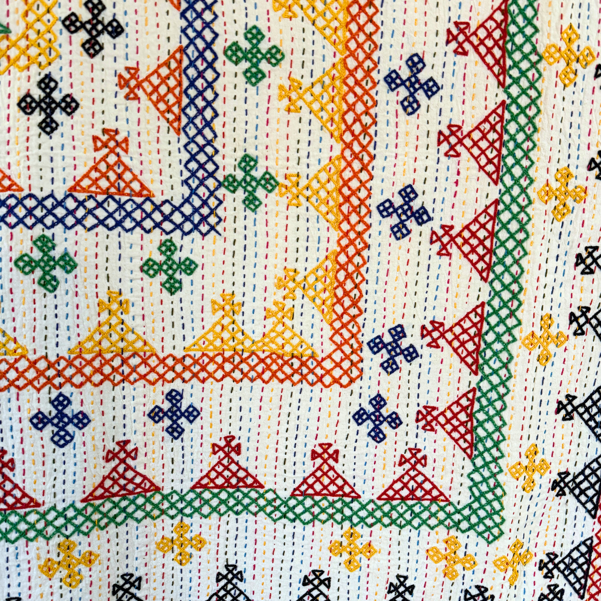 LARGE KANTHA BEDSPREAD - NAVY, ORANGE, YELLOW, GREEN, RED