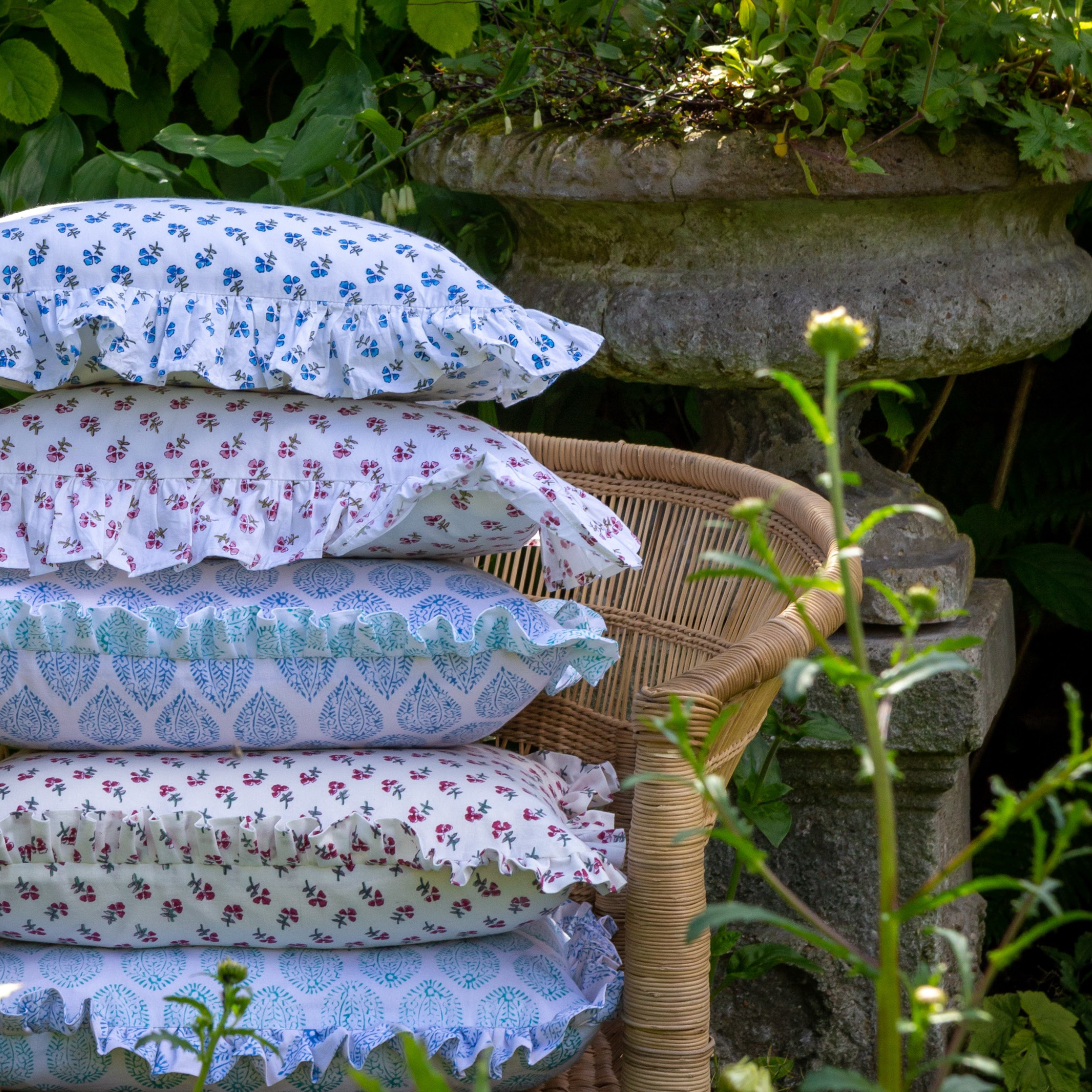 Blue Ditsy Ruffle Cushion