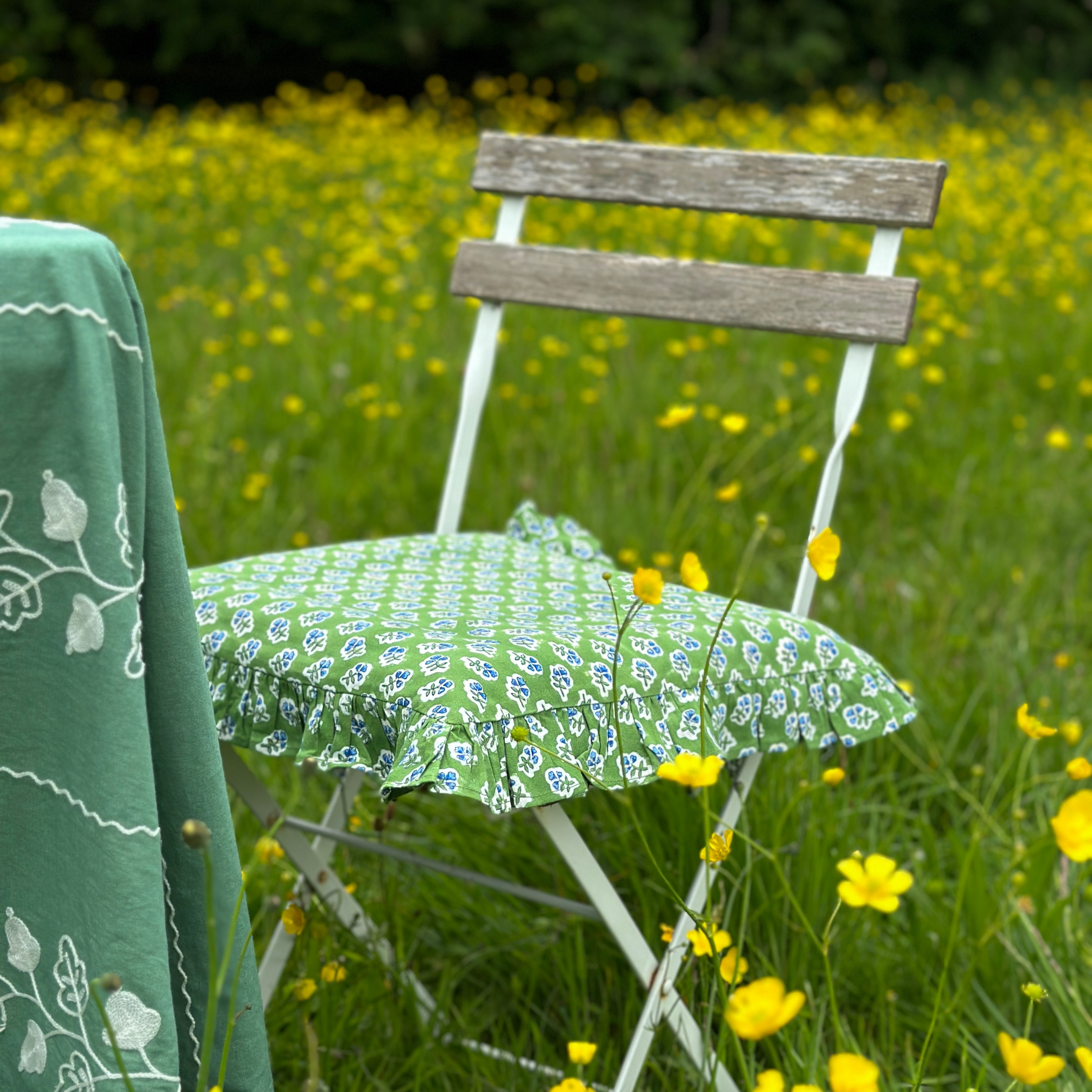 Apple Green Ditsy Ruffle Chair Cushion Cover