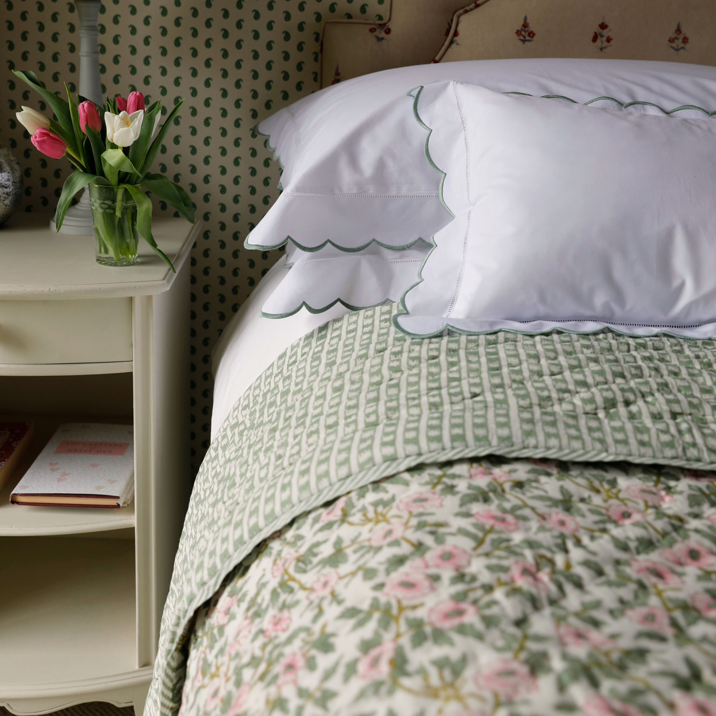 Green and Pink Floral Quilt