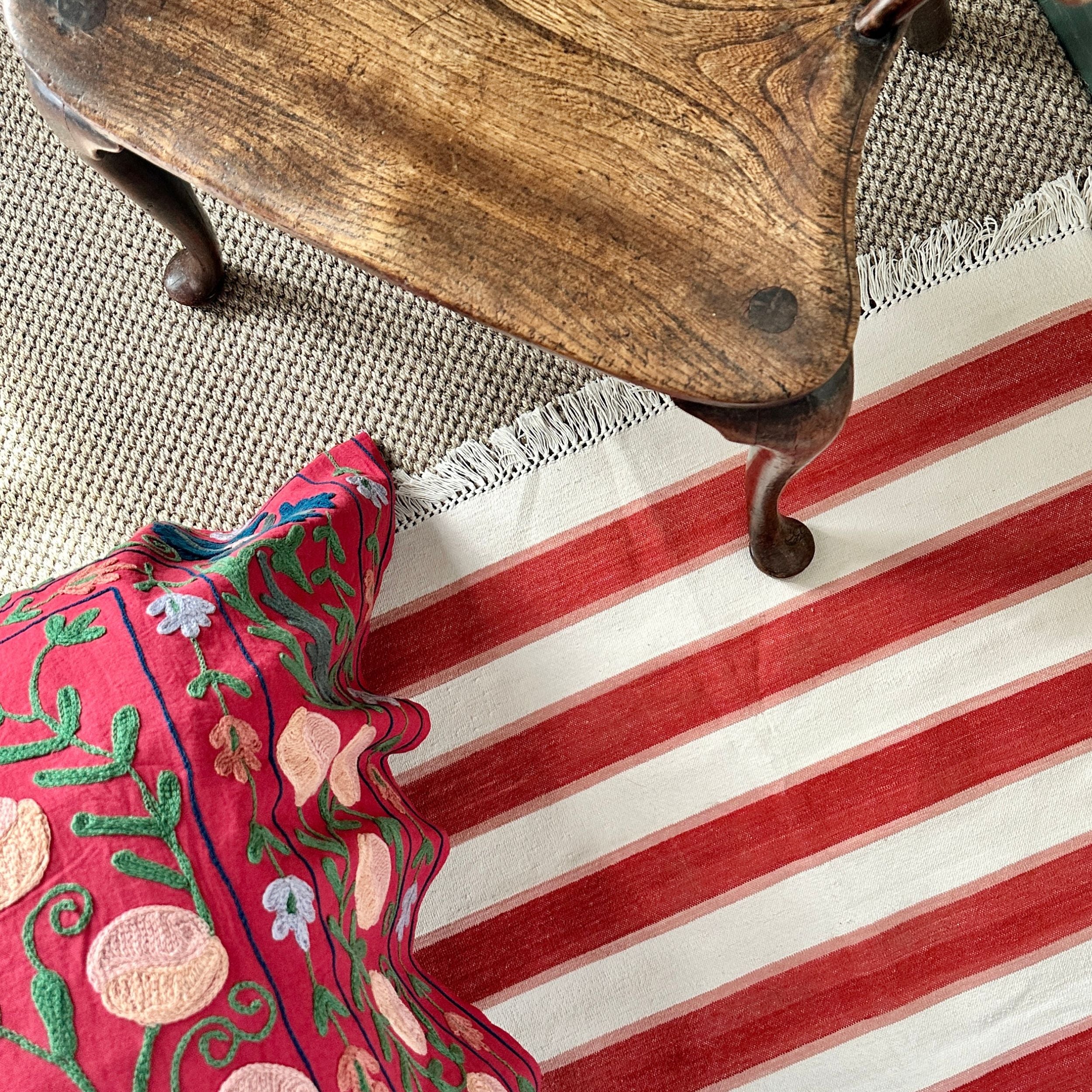 Natural Dye Striped Rug in Red and Pale Pink