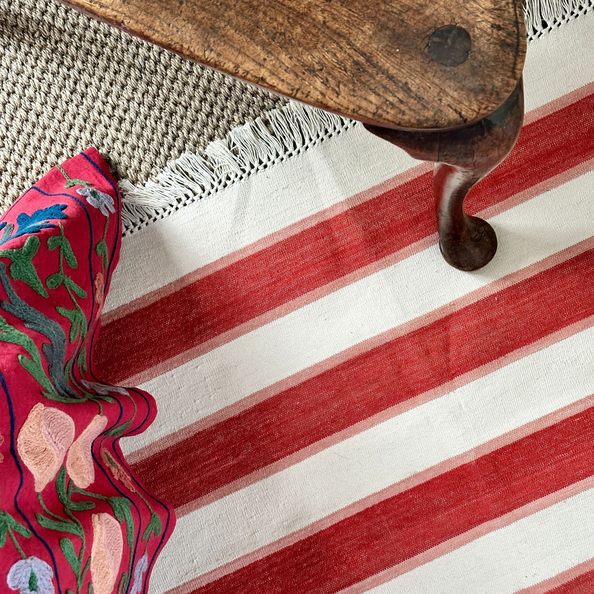 Natural Dye Striped Rug in Red and Pale Pink