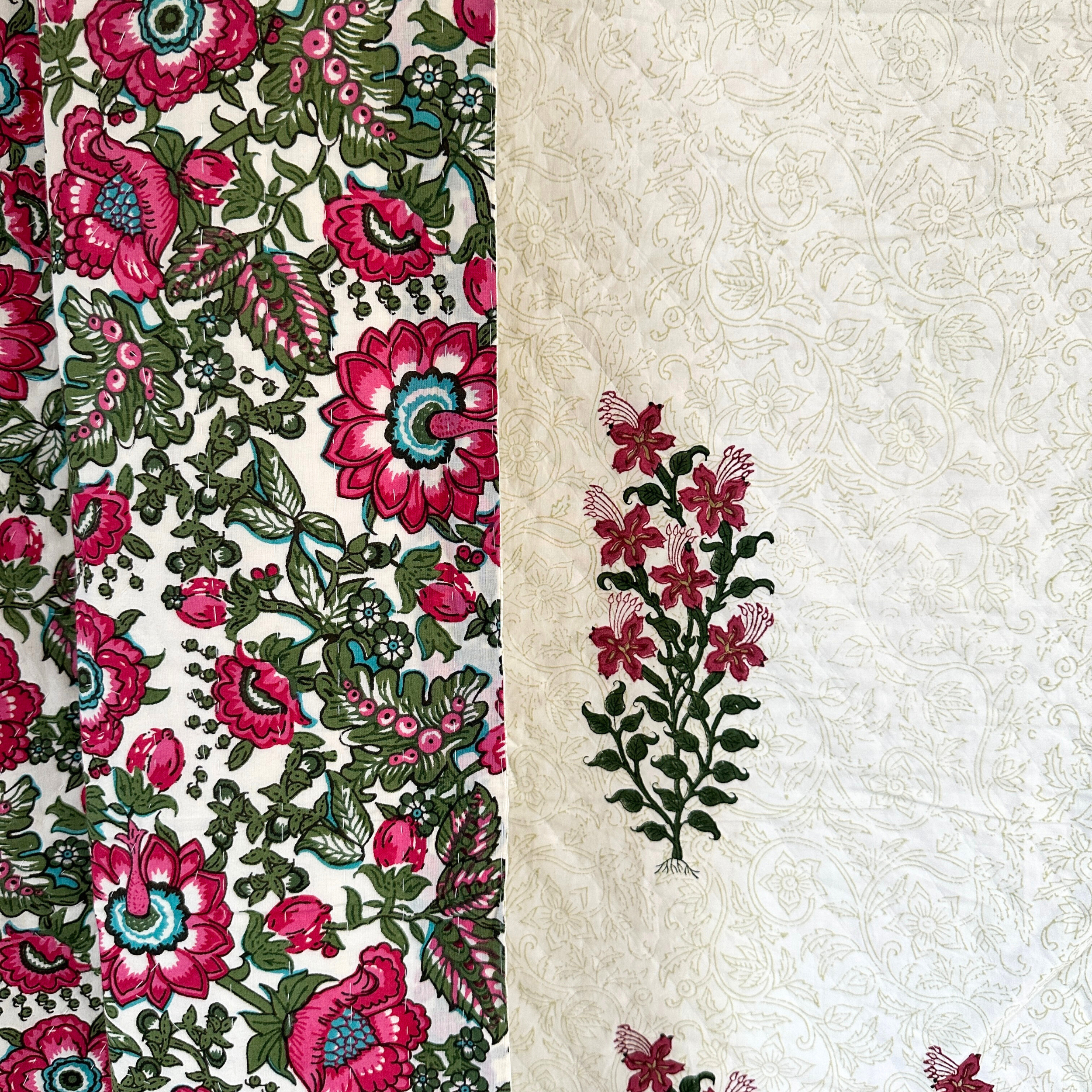 Pink and Green Floral Double Pique Quilt