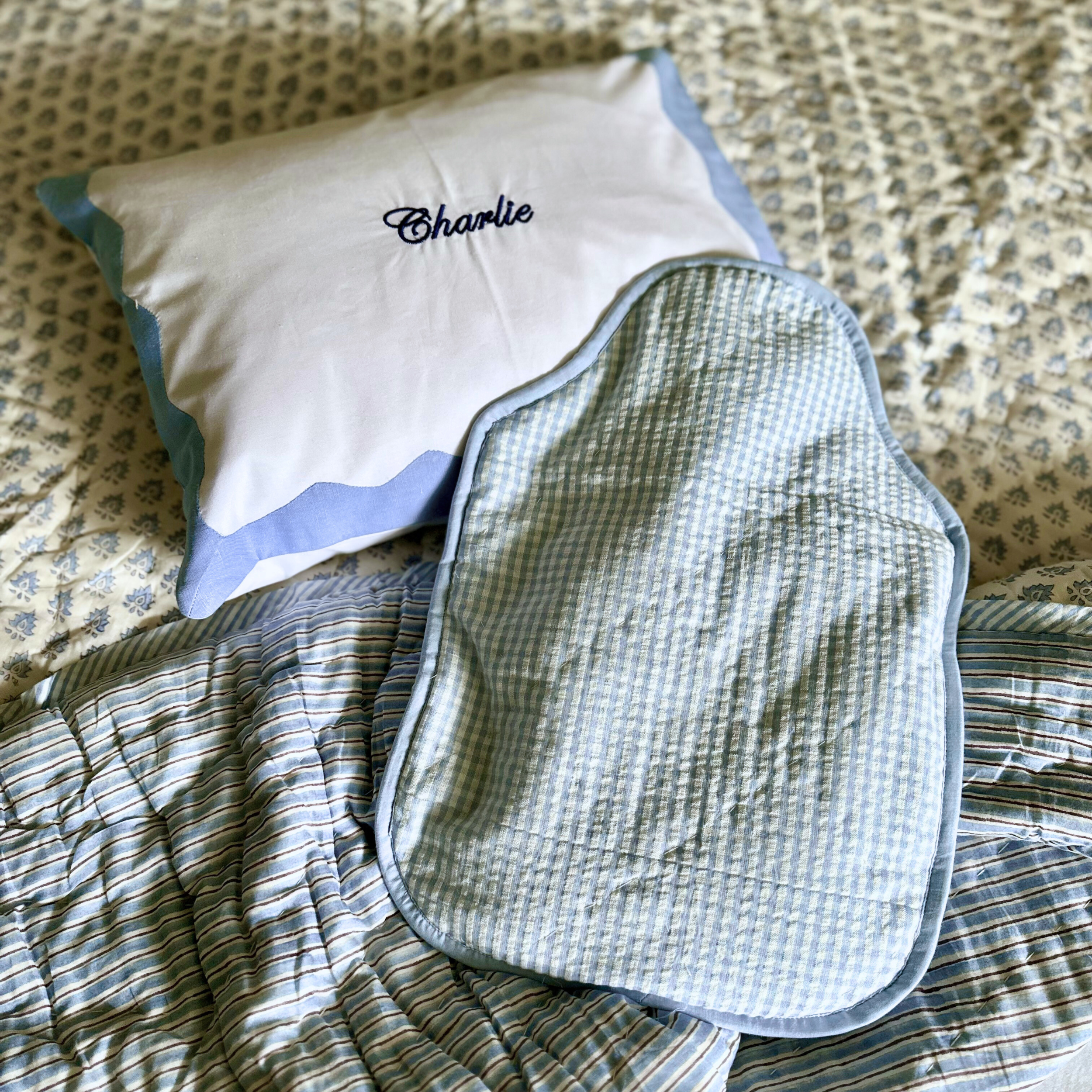 Blue Gingham Hot Water Bottle Cover