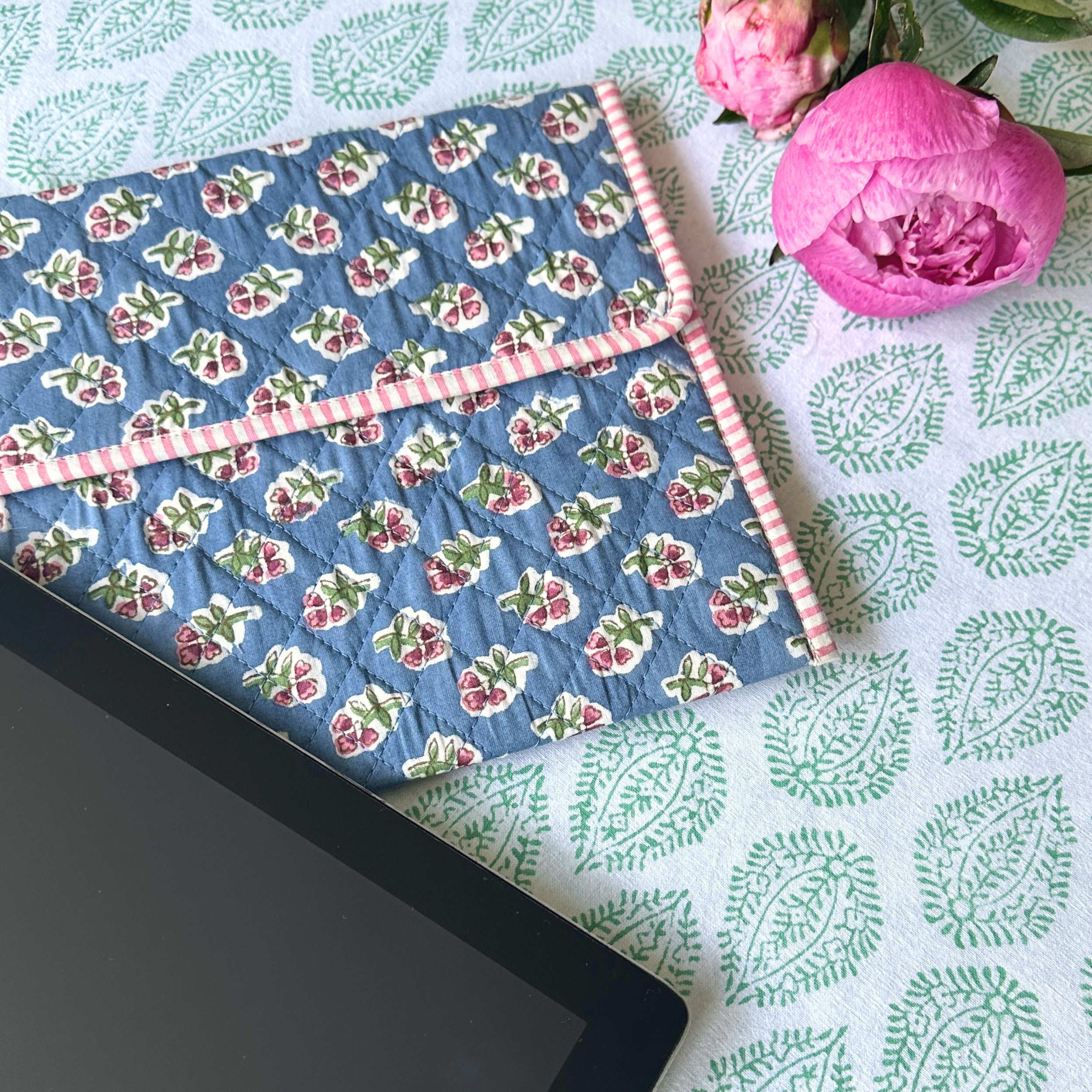 Azure Blue Ditsy Quilted iPad Cover