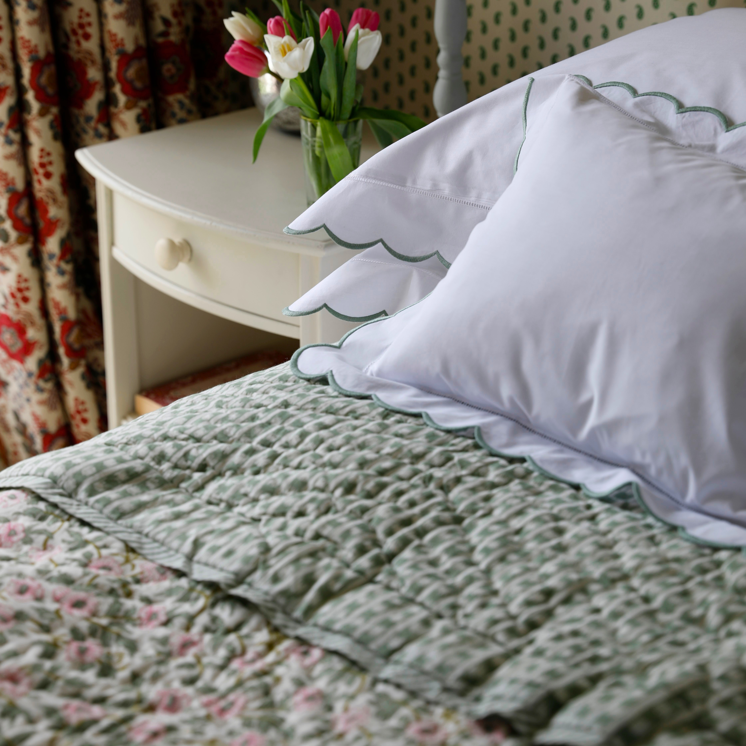 Sage Green Scallop Pillowcase