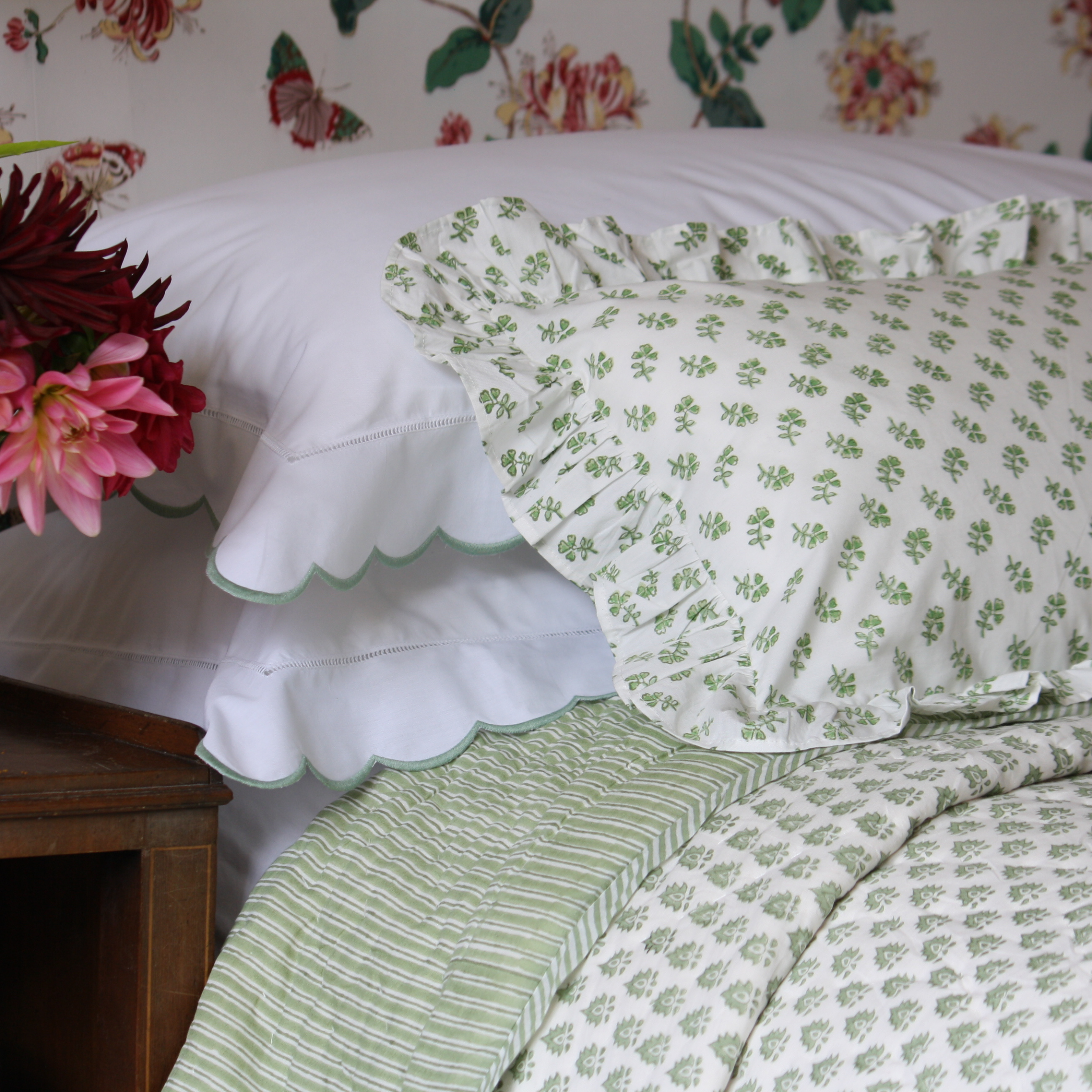 Green Ditsy Baby Boudoir Pillowcase