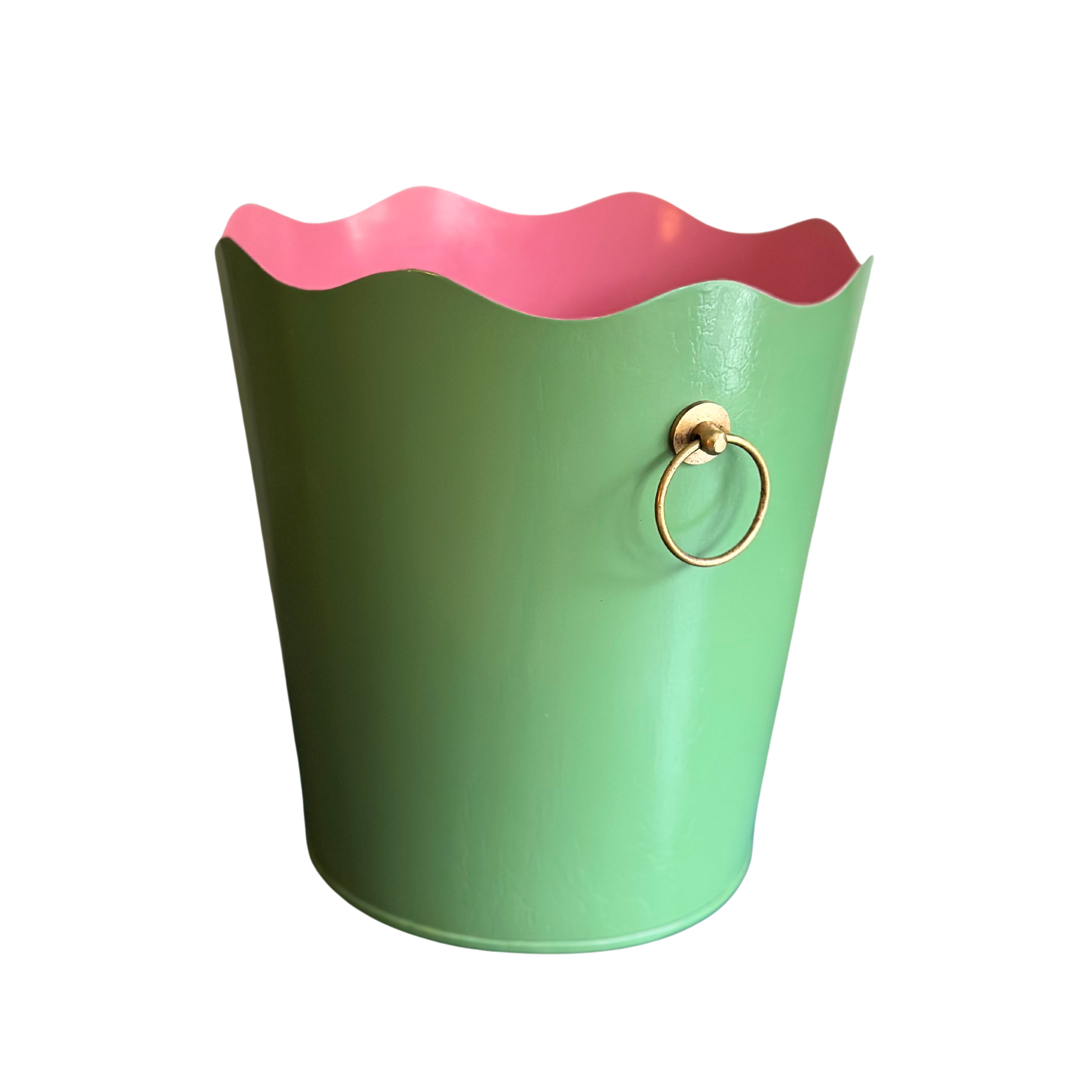 Toleware Wastepaper Bin - Light Green & Watermelon