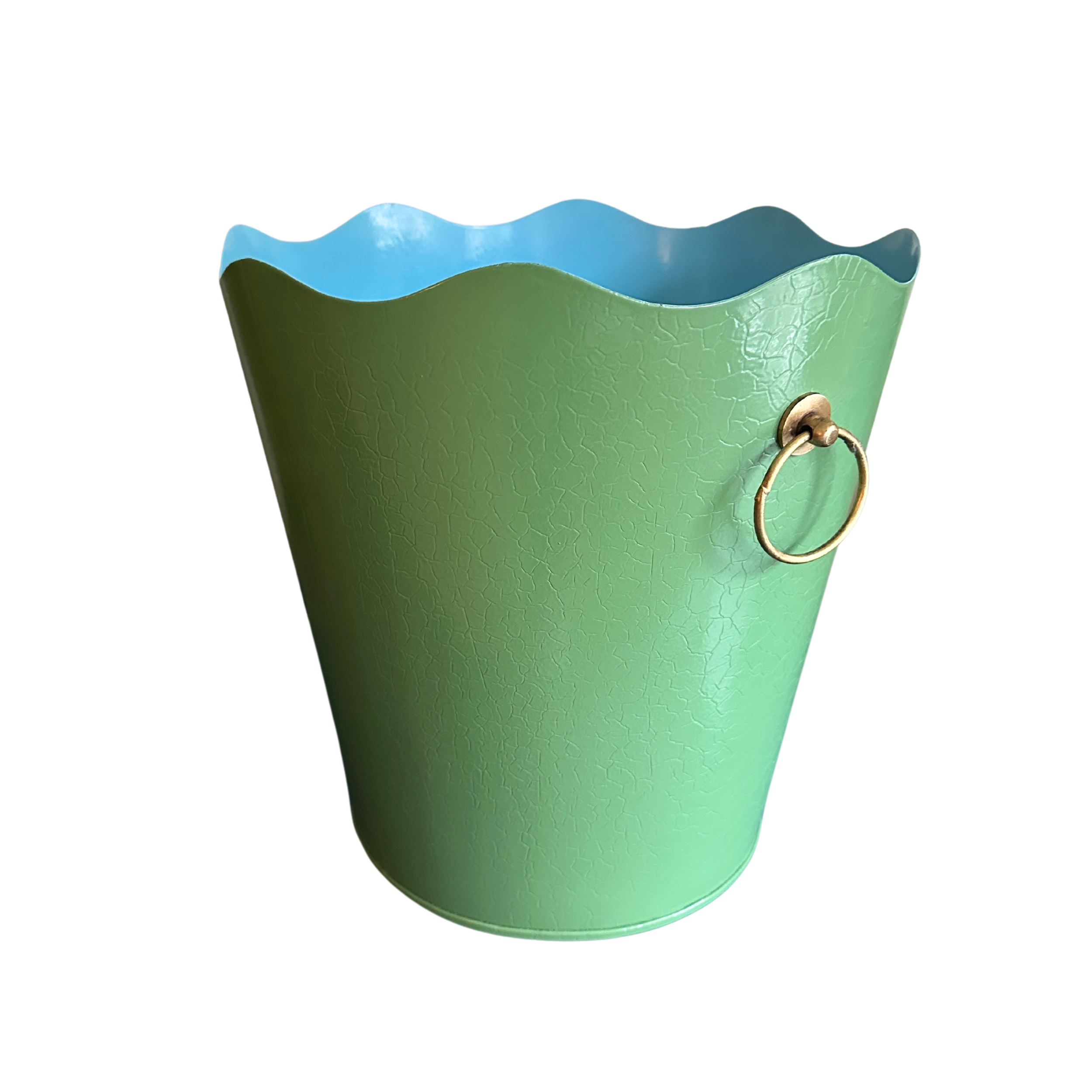 Toleware Wastepaper Bin - Light Green & Sky Blue