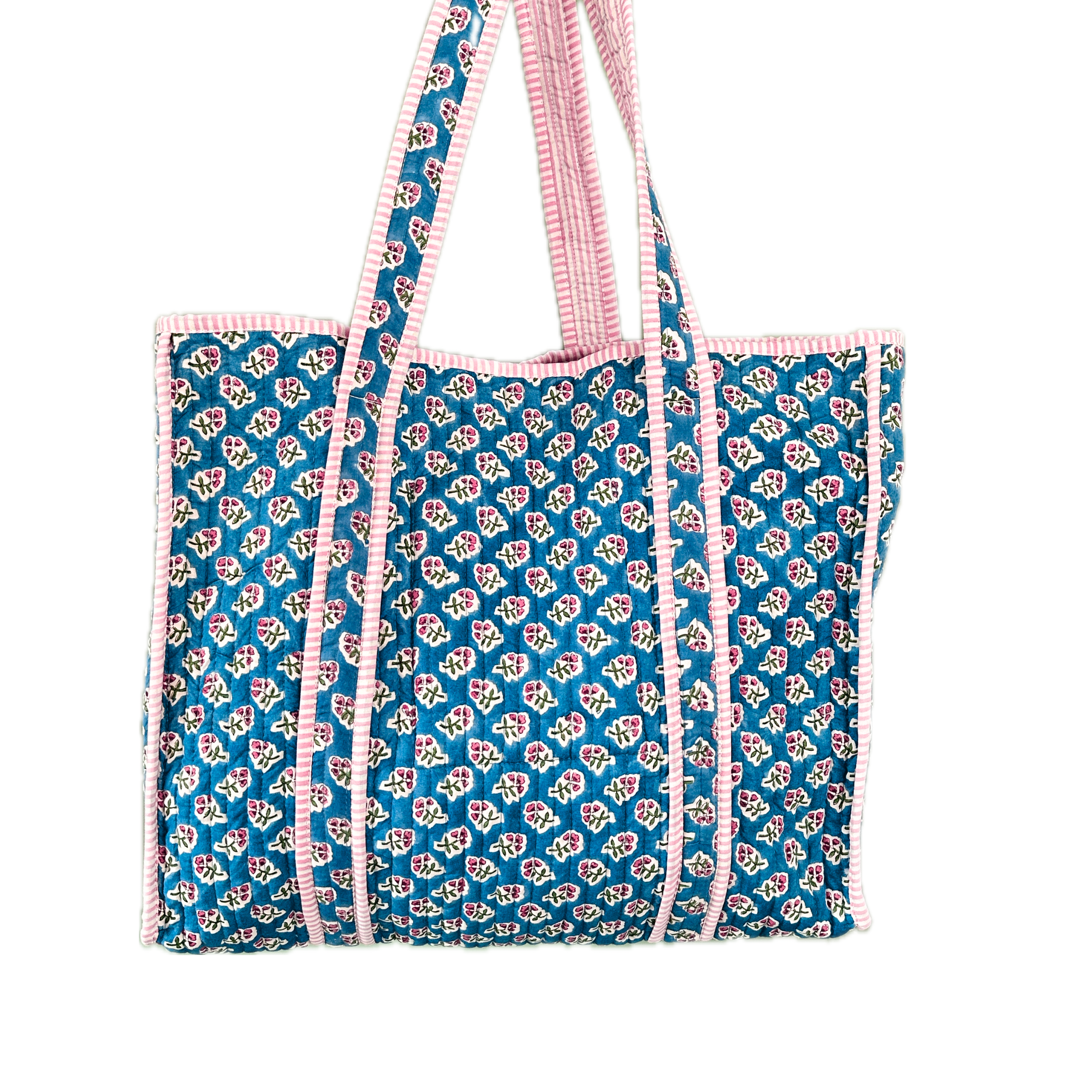 Azure Blue Ditsy Quilted Tote Bag
