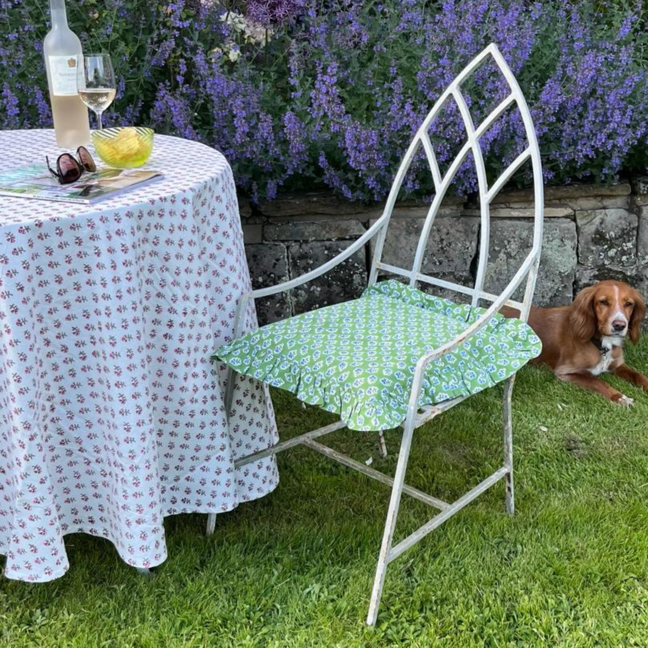 Apple Green Ditsy Ruffle Chair Cushion Cover