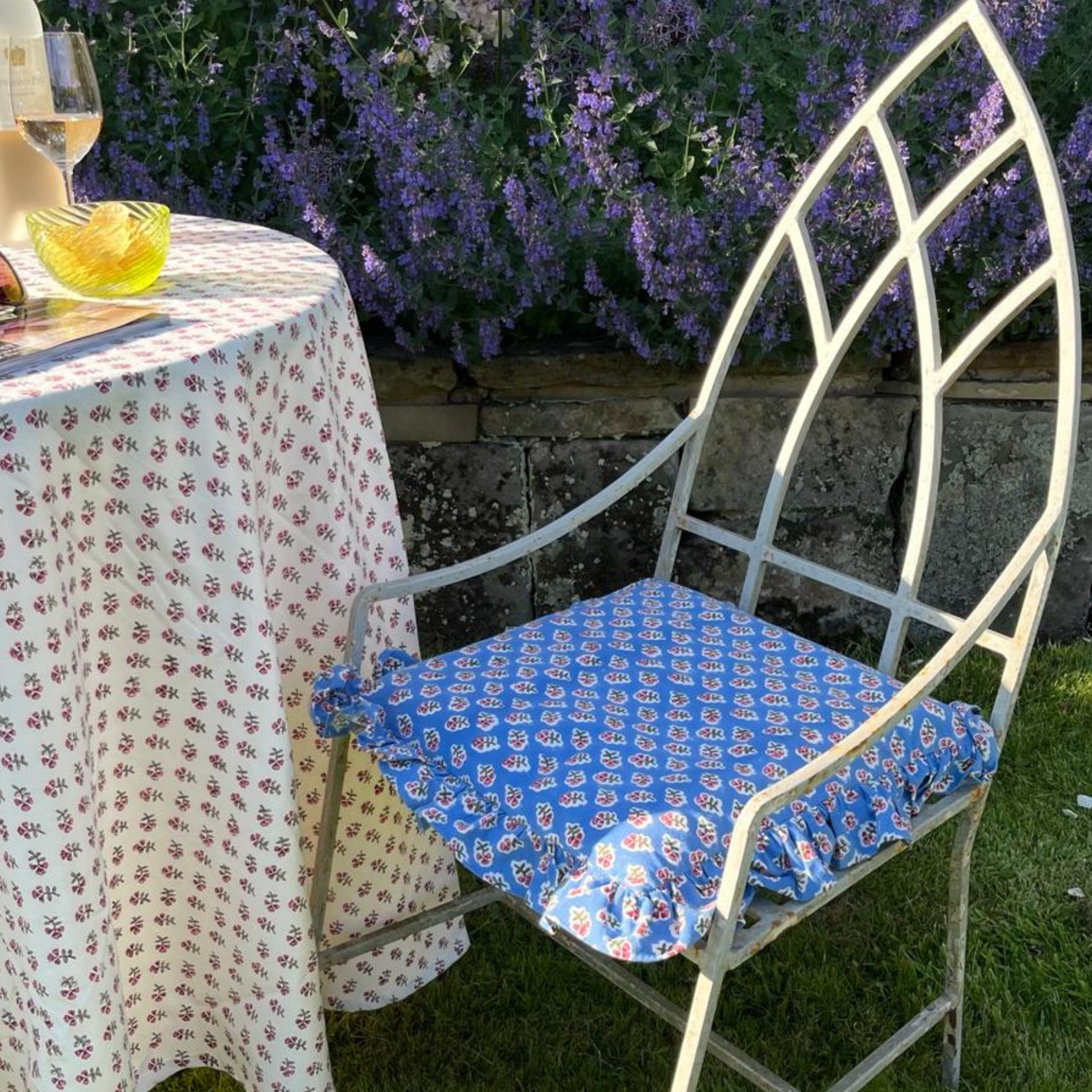 Azure Blue Ditsy Ruffle Chair Cushion Cover