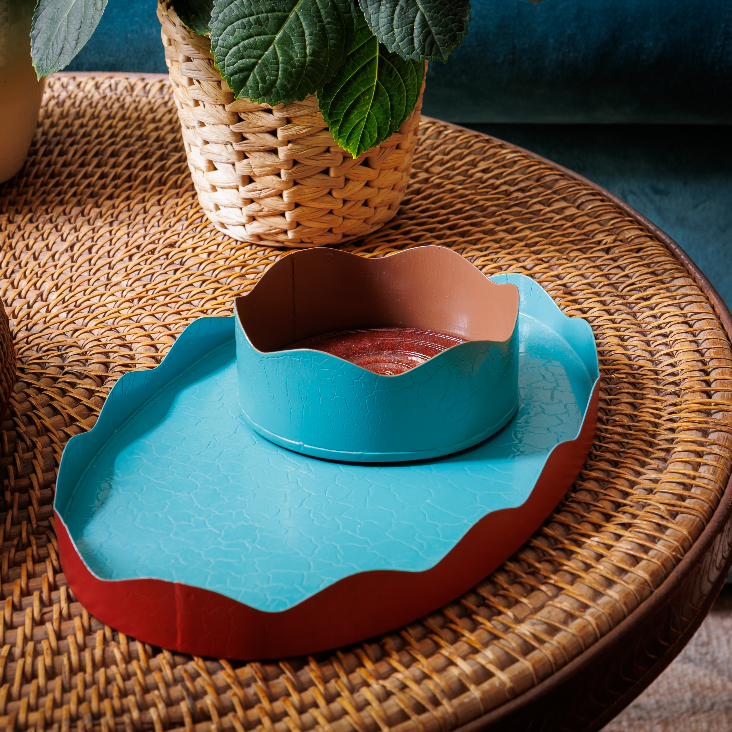 Toleware Wine Coaster - Teal & Chocolate