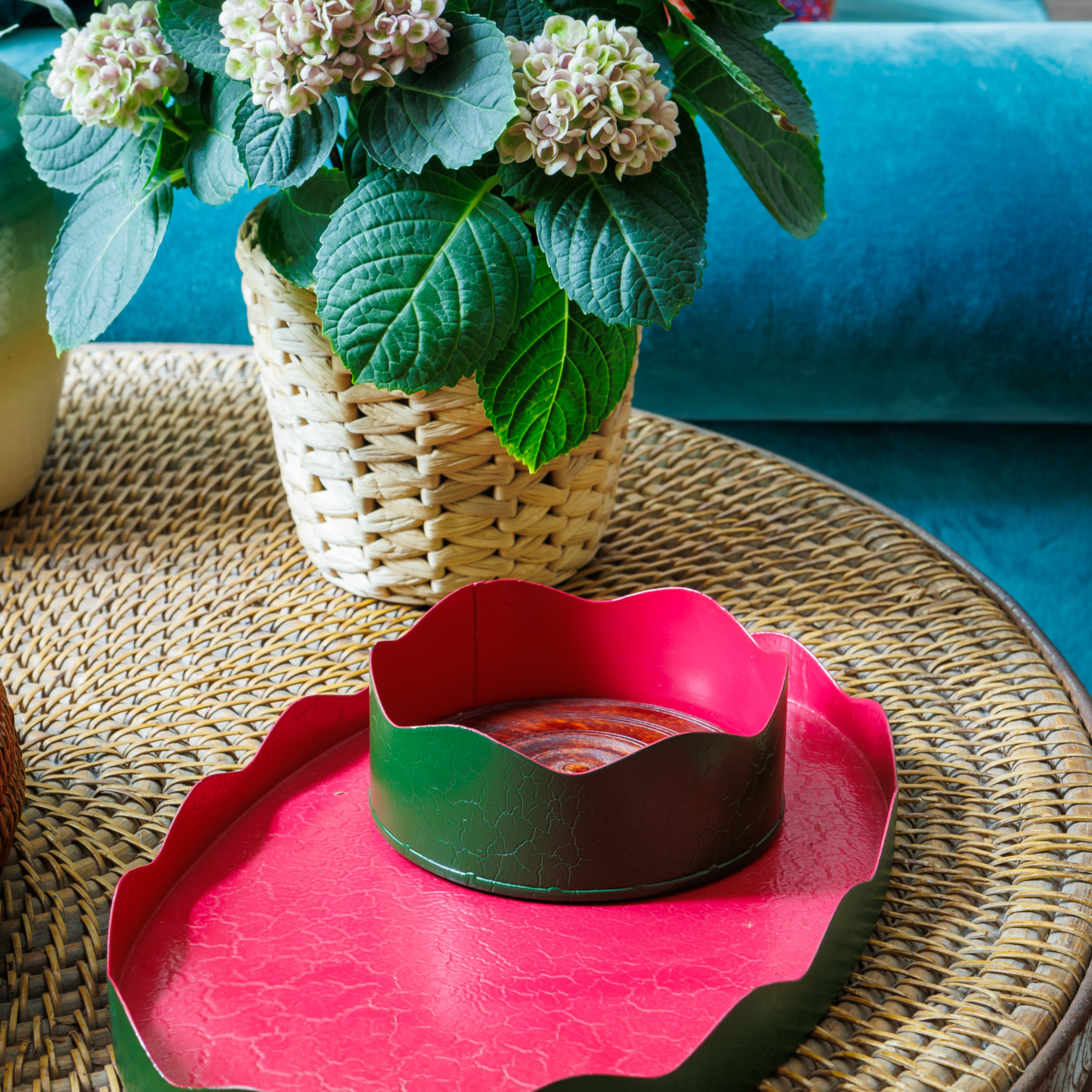 Toleware Wine Coaster - Dark Green & Raspberry