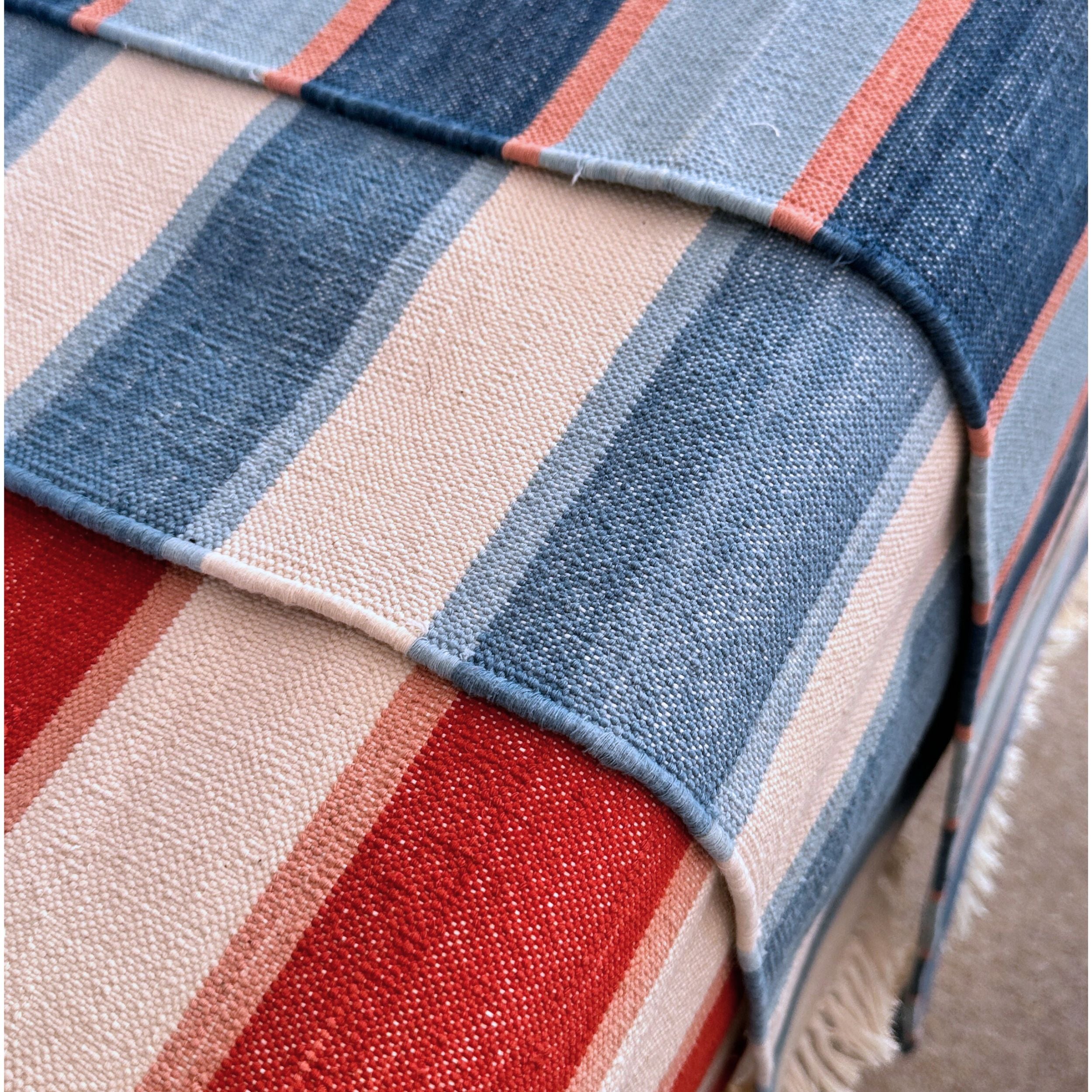 Natural Dye Striped Rug in Red and Pale Pink