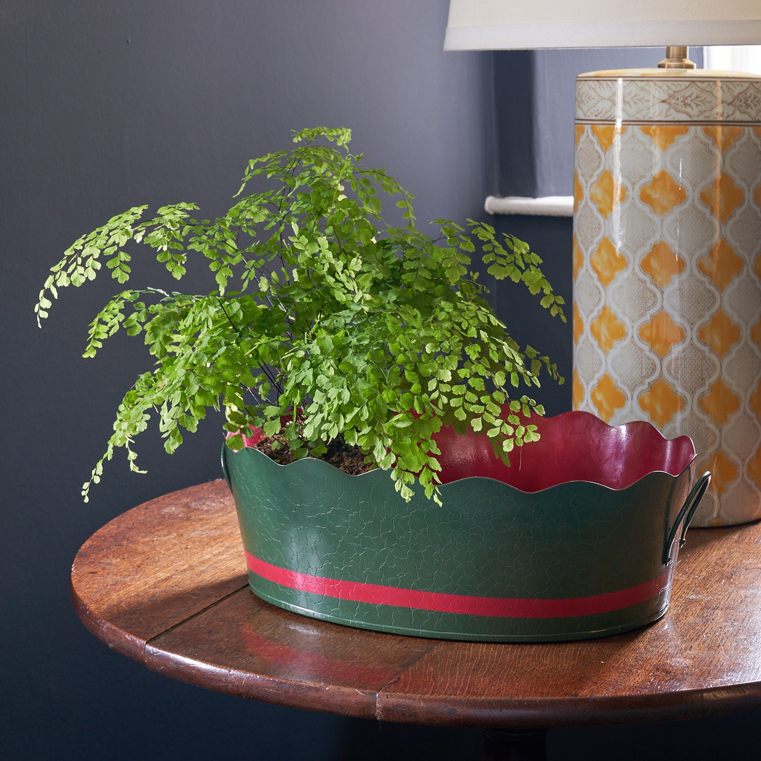 Toleware Planter - Dark Green & Raspberry