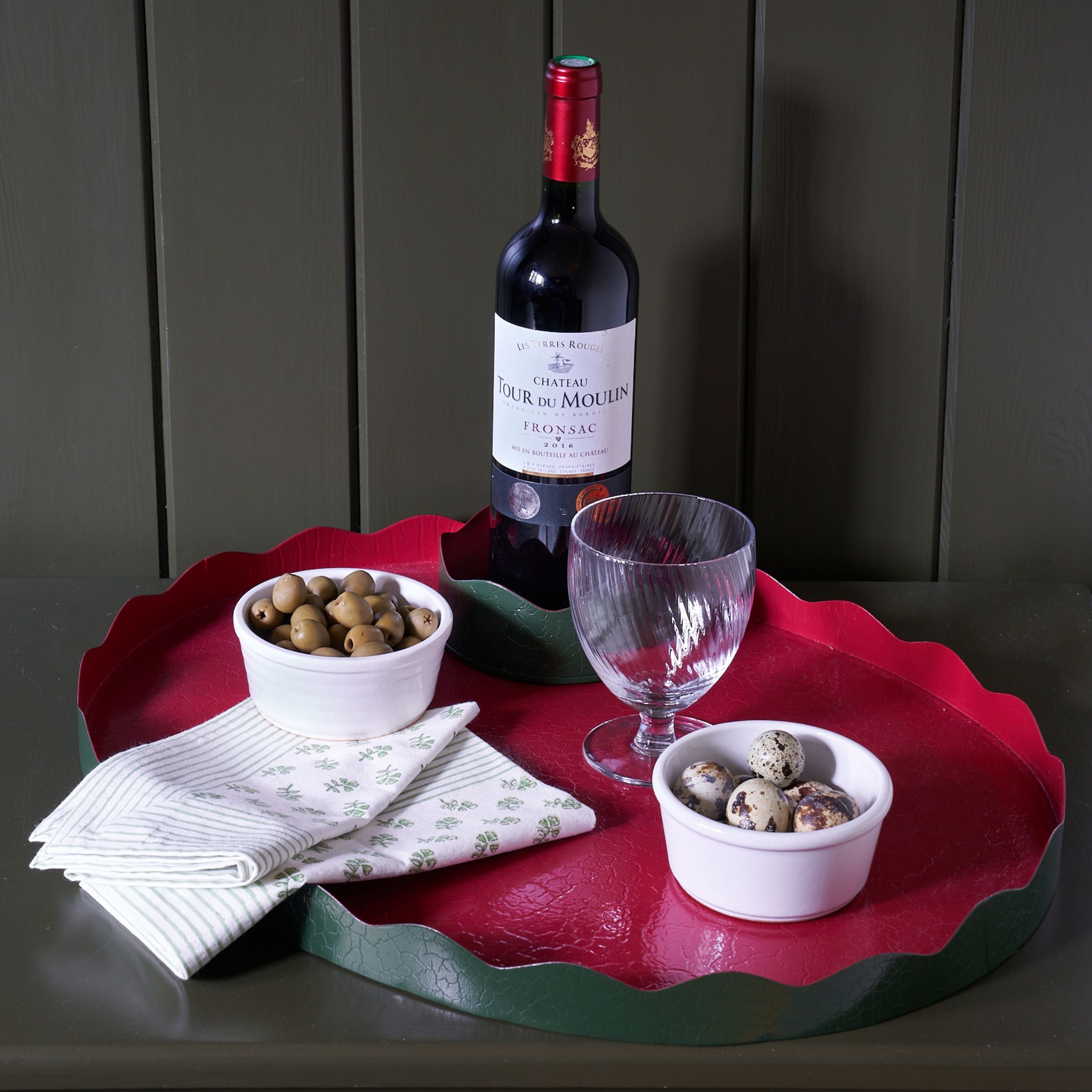 Toleware Tray - Dark Green and Raspberry