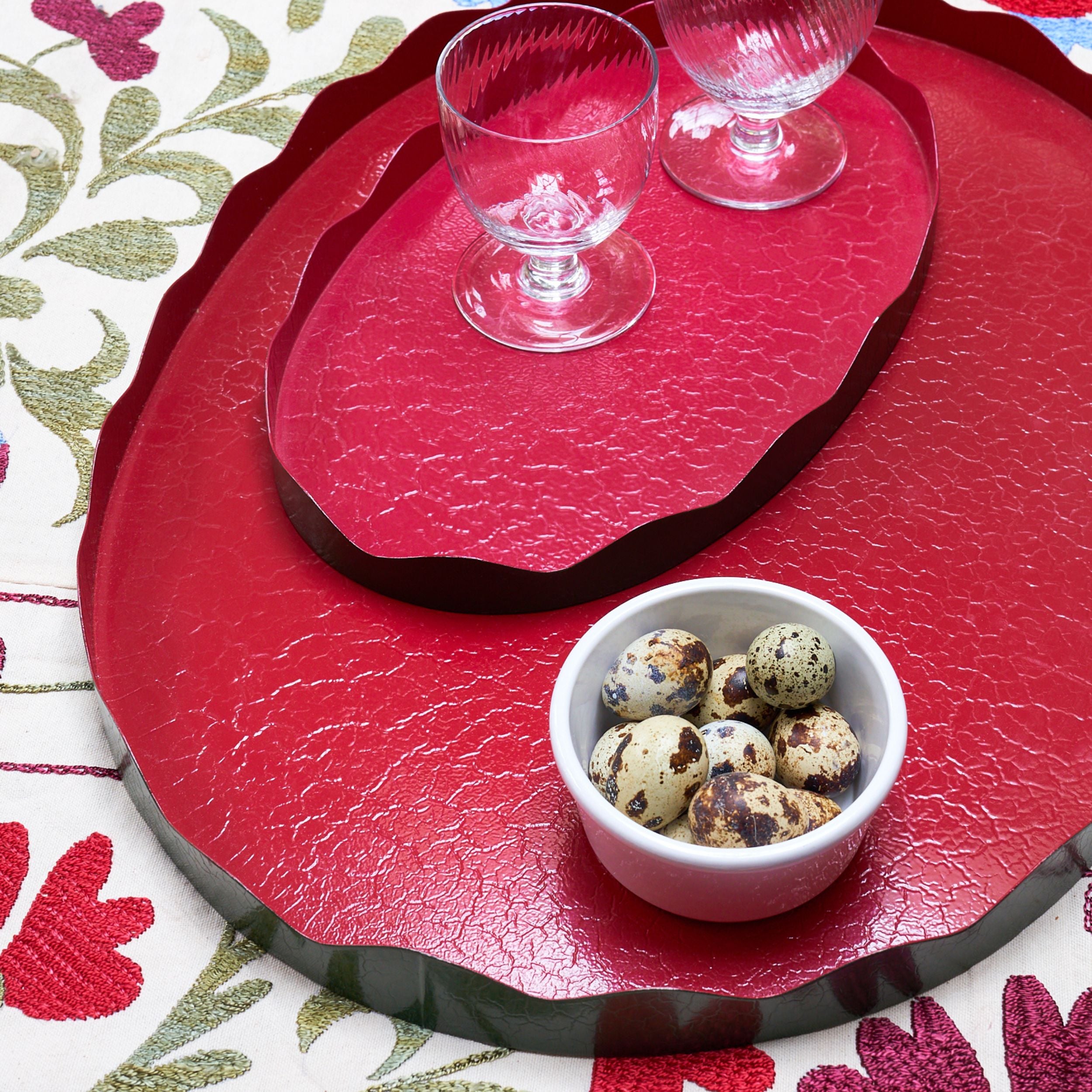 Toleware Tray - Dark Green and Raspberry