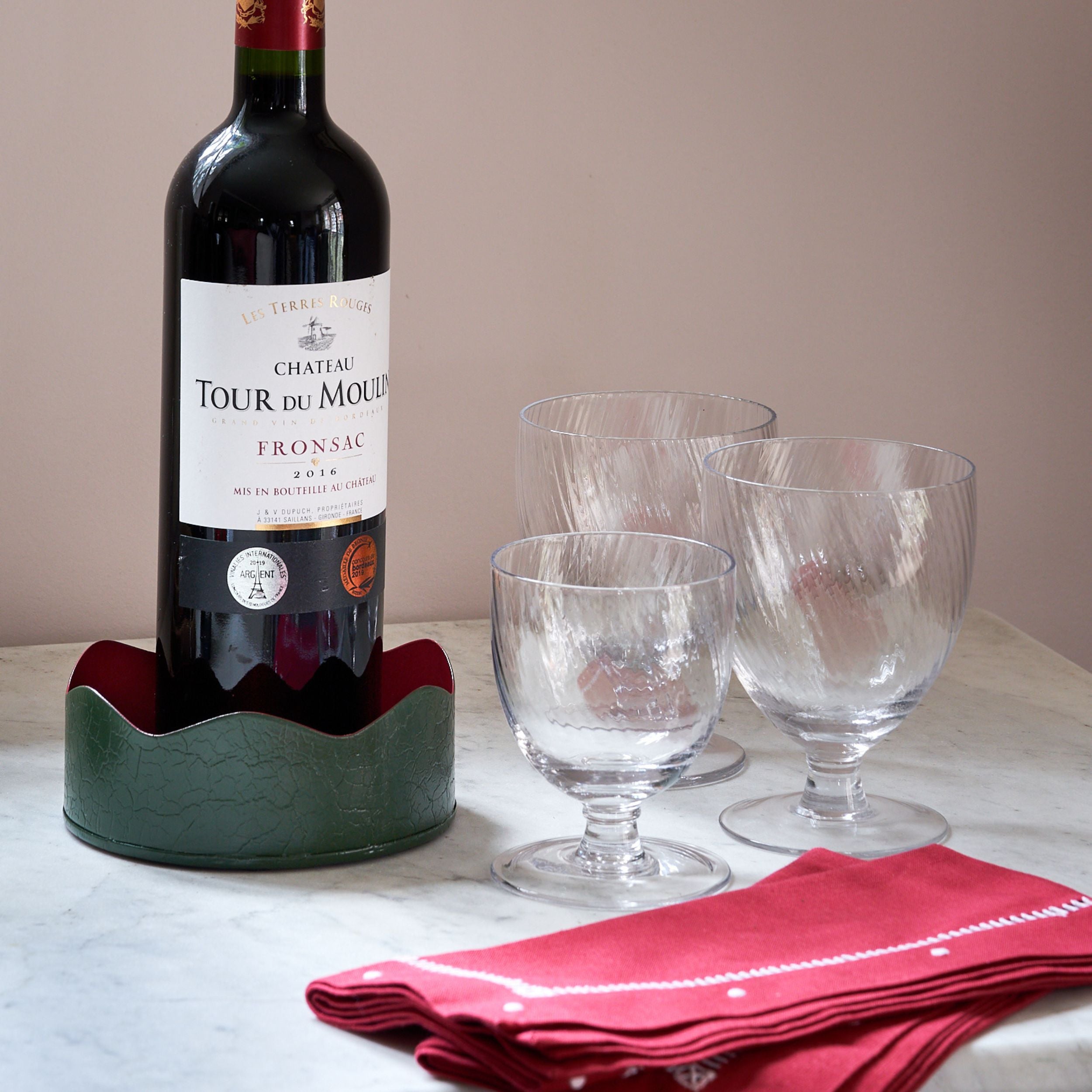 Toleware Wine Coaster - Dark Green & Raspberry