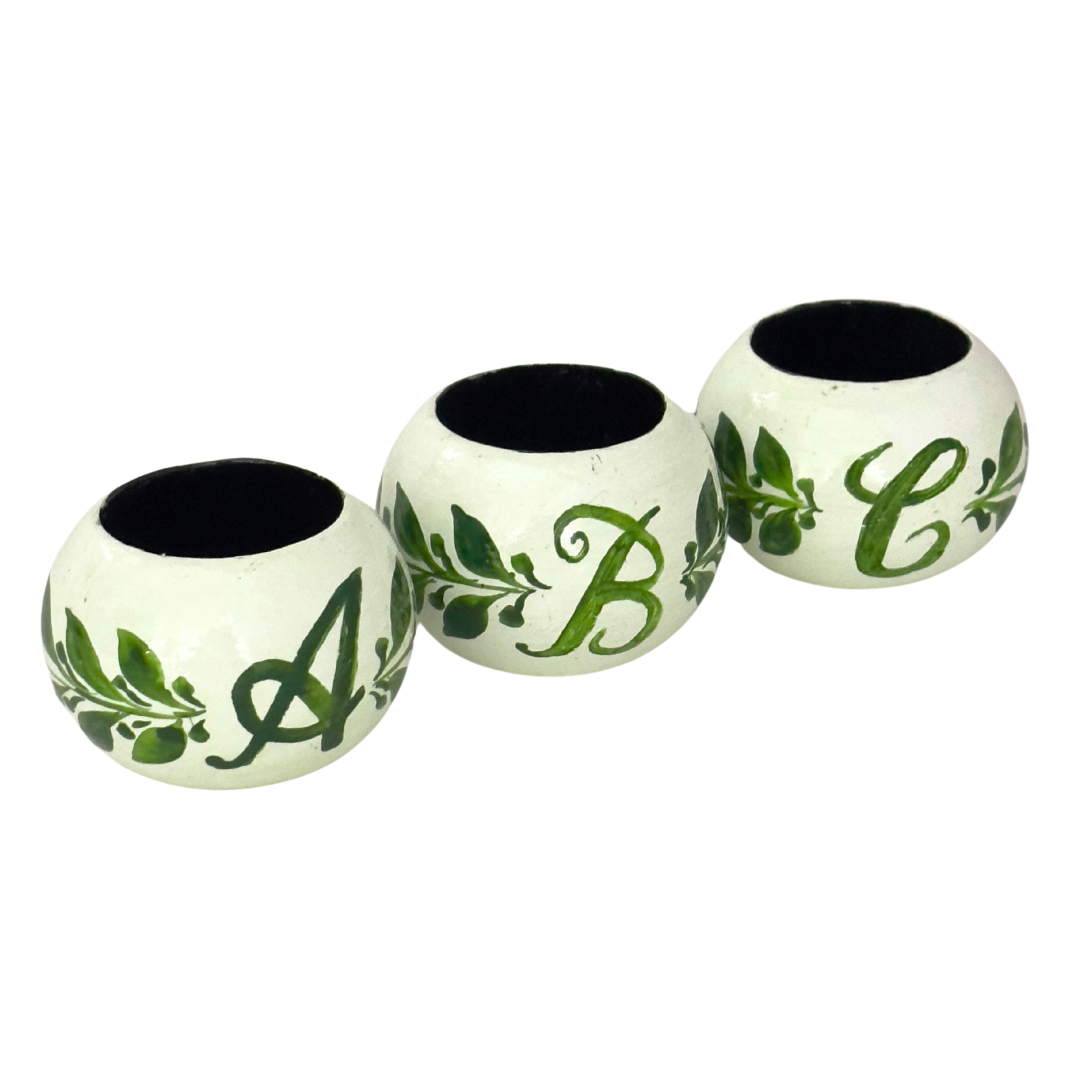 Green Alphabet Hand Painted Napkin Rings