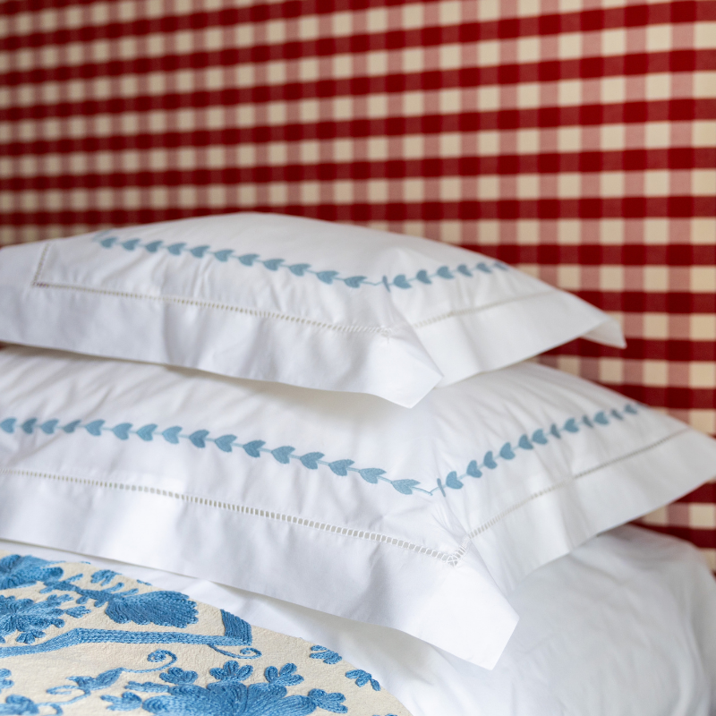 Blue Leaf Embroidered Baby Boudoir Pillowcase
