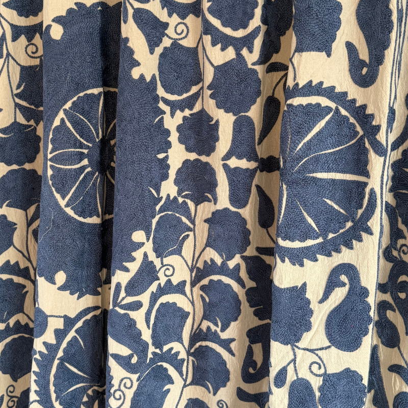 Blue Crewel Embroidered Bedspread