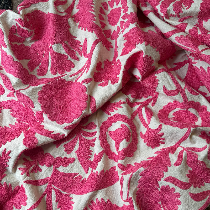 Pink Crewel Embroidered Bedspread