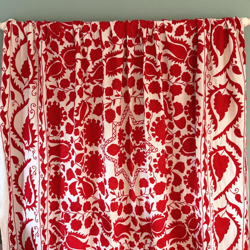 Red Crewel Embroidered Bedspread