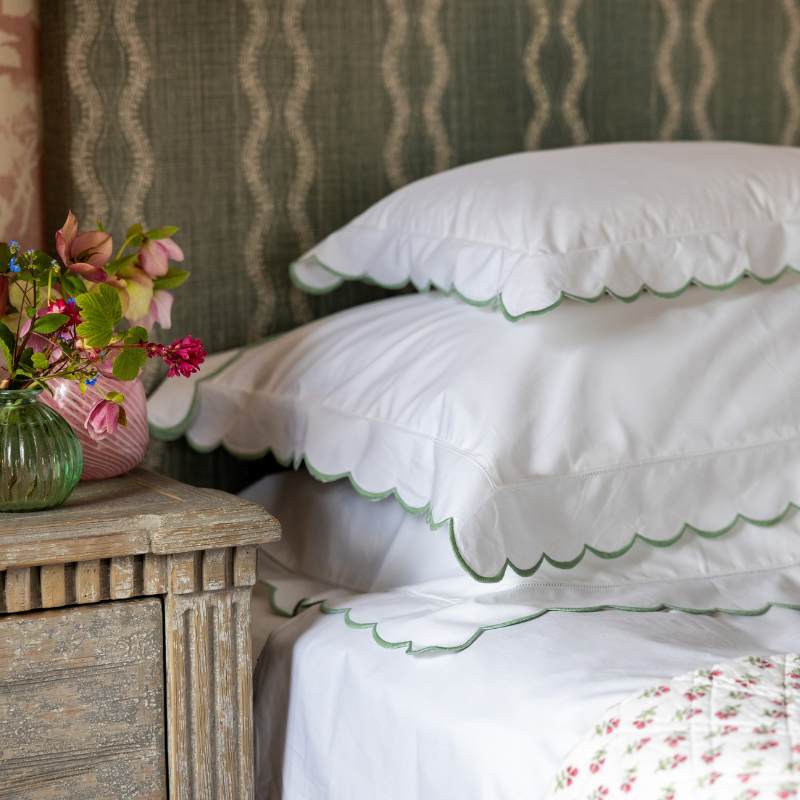 Sage Green Scallop Super King Pillowcase