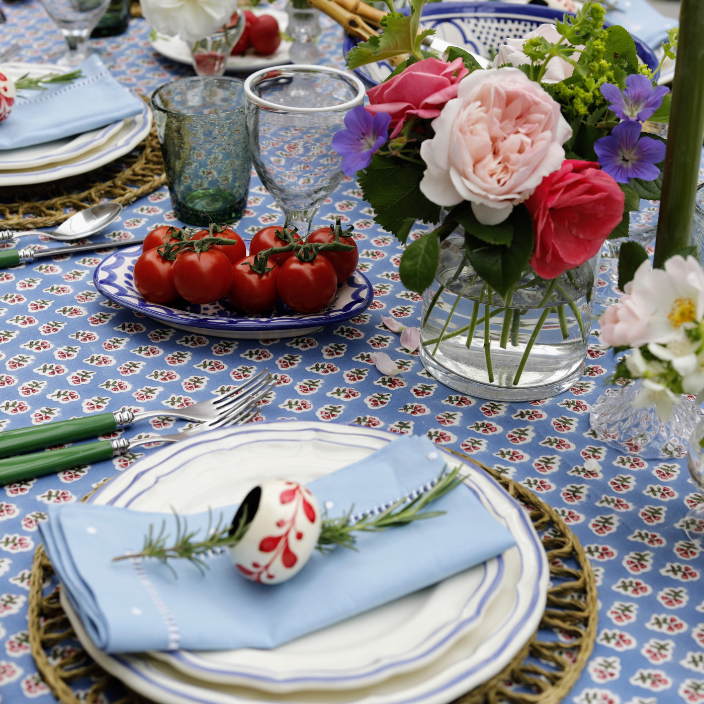 Blue Linen Dot Napkin - Set of 4