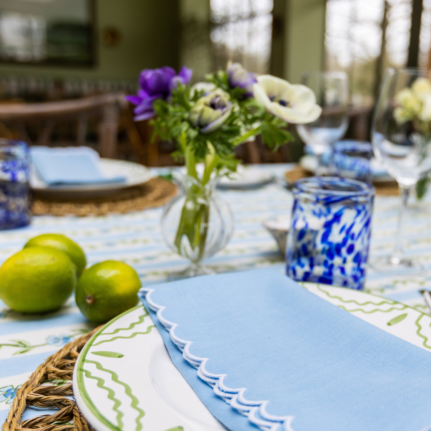 Blue Linen Mini Scallop Napkin - Set of 4