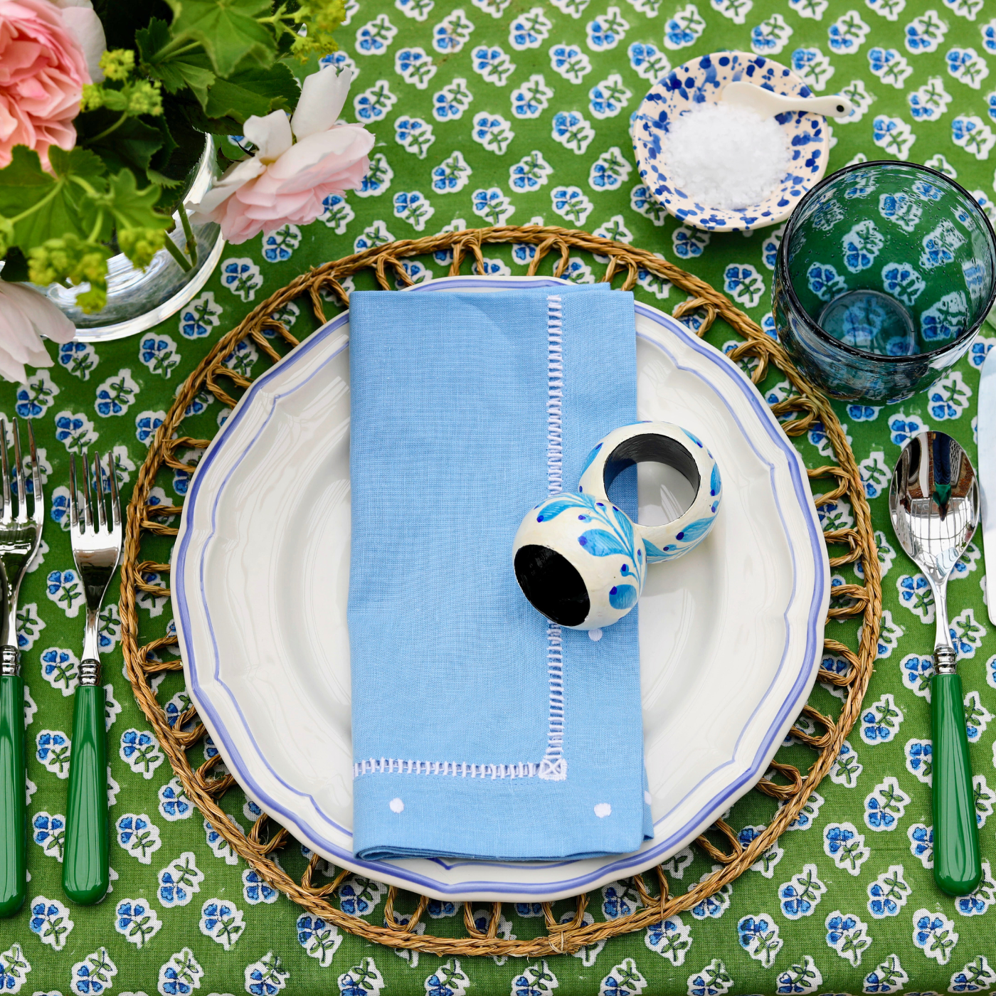 Blue Linen Dot Napkin - Set of 4
