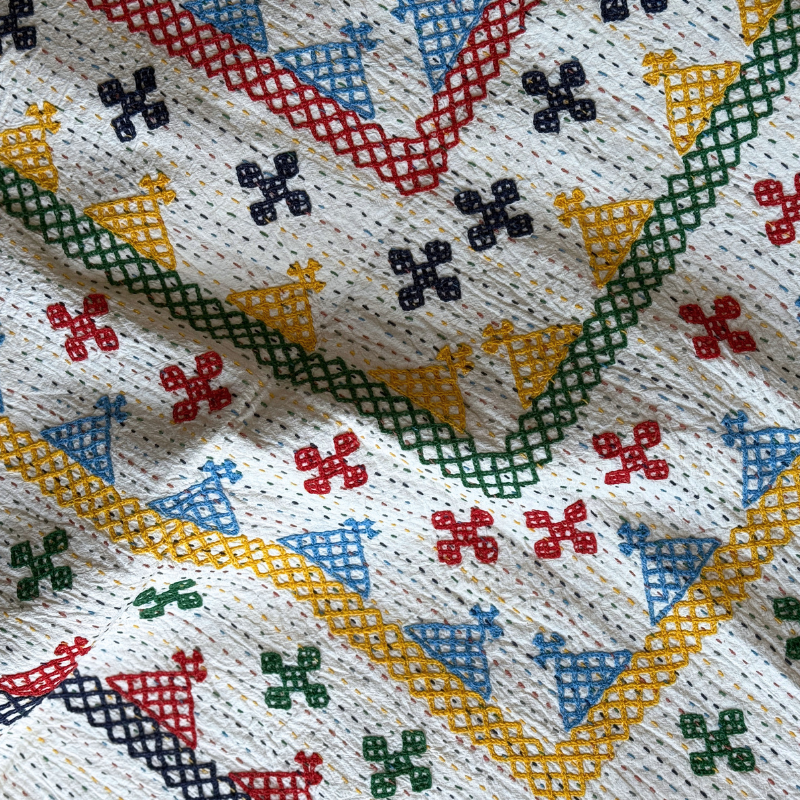 SINGLE KANTHA - NAVY, RED, GREEN, YELLOW, BRIGHT BLUE