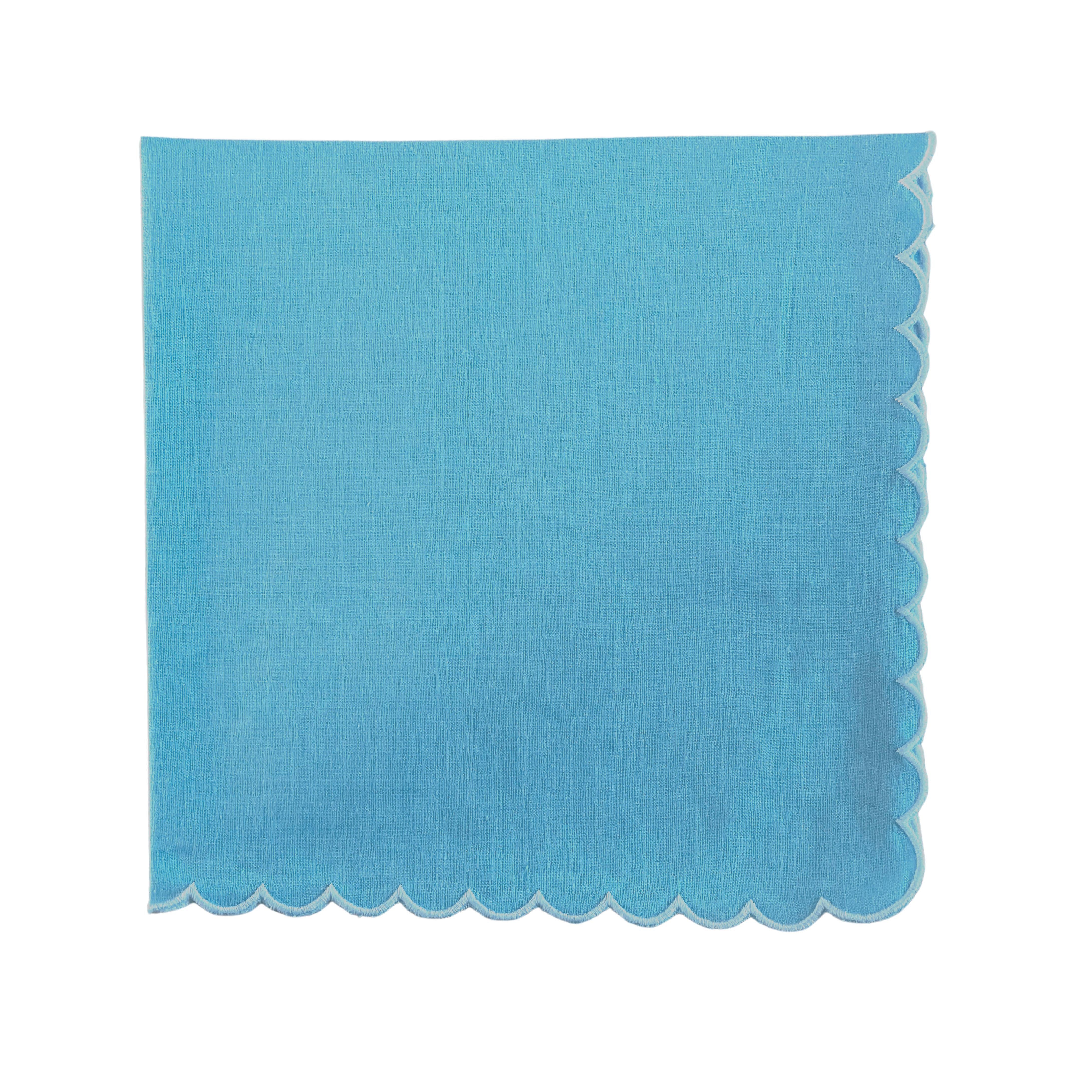Blue Linen Mini Scallop Napkin - Set of 4