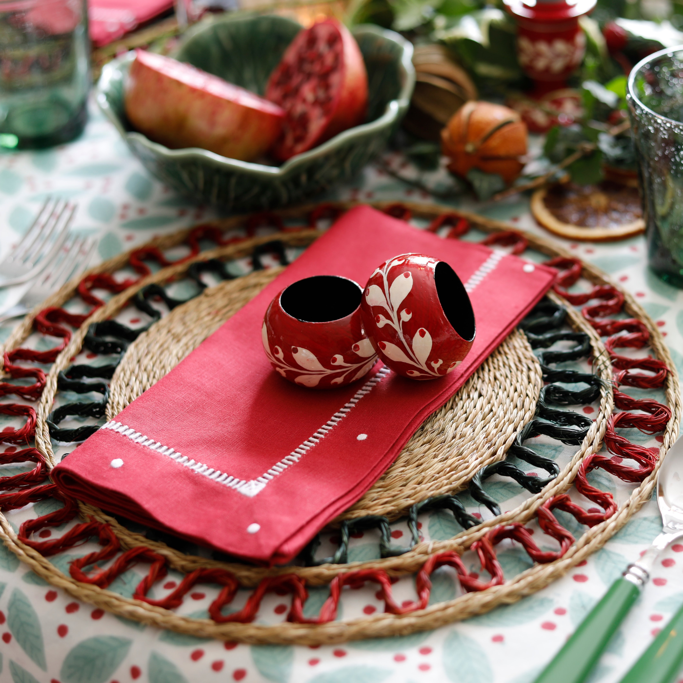 Red Linen Dot Napkin - Set of 4