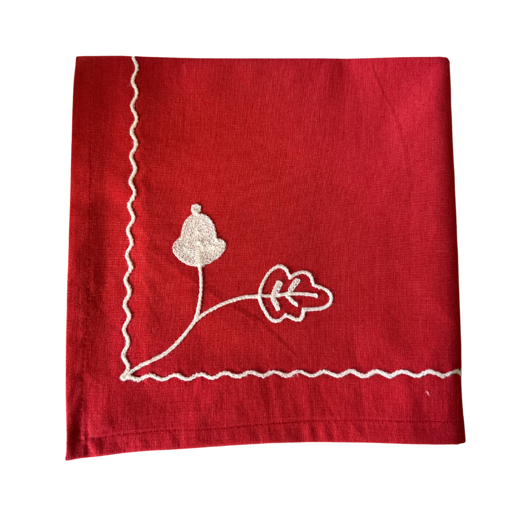 Garden Embroidered Napkins - Red - Set of 4