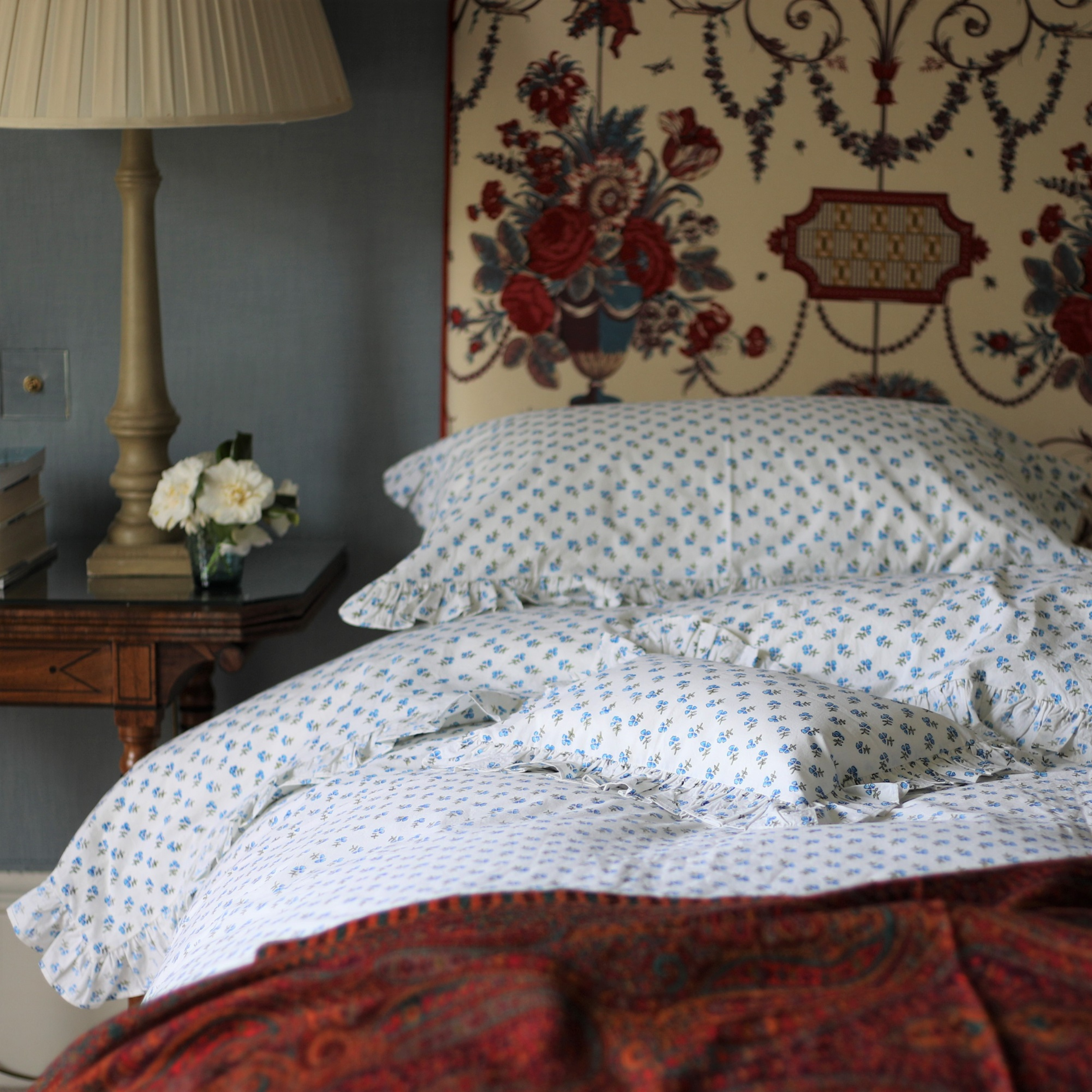 Blue Ditsy Ruffle Pillowcase