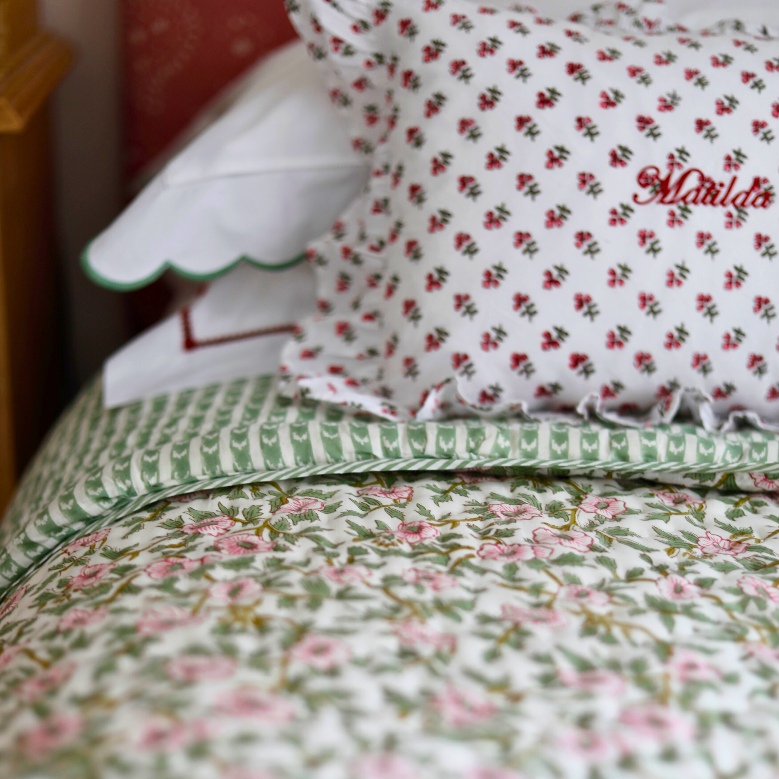 Green and Pink Floral Quilt