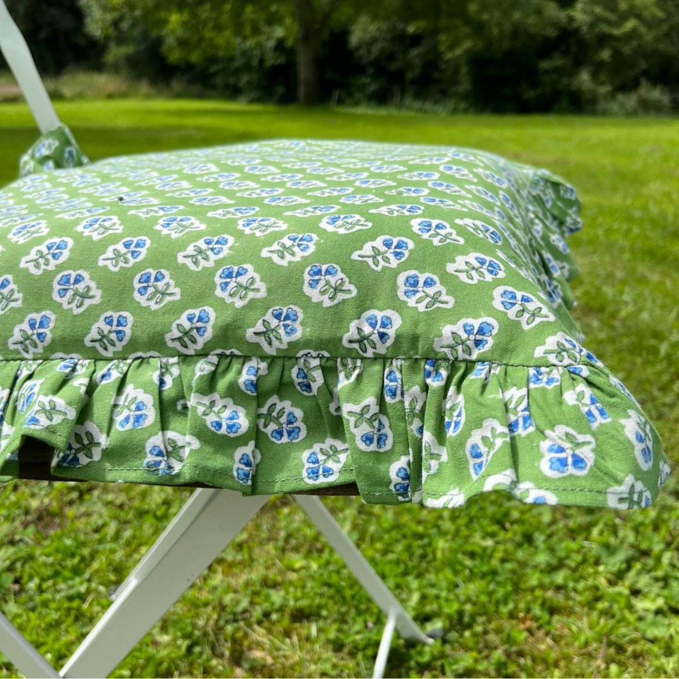 Apple Green Ditsy Ruffle Chair Cushion Cover