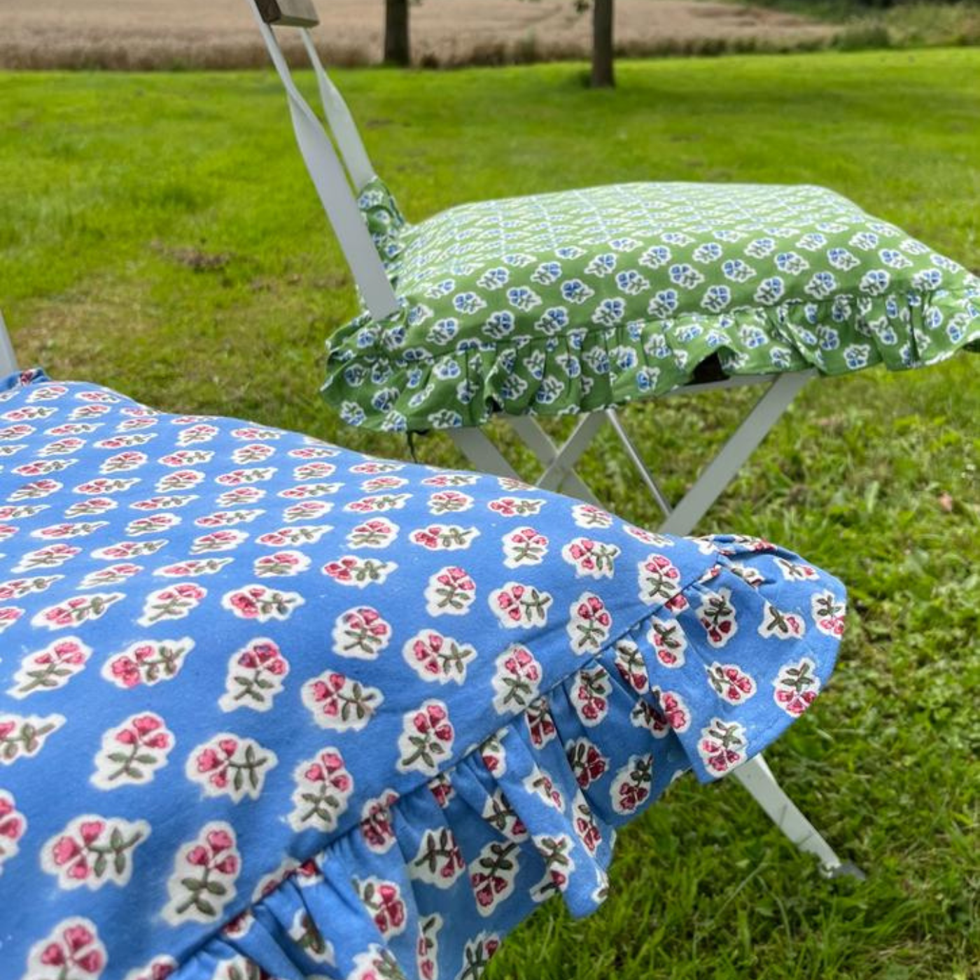 Apple Green Ditsy Ruffle Chair Cushion Cover