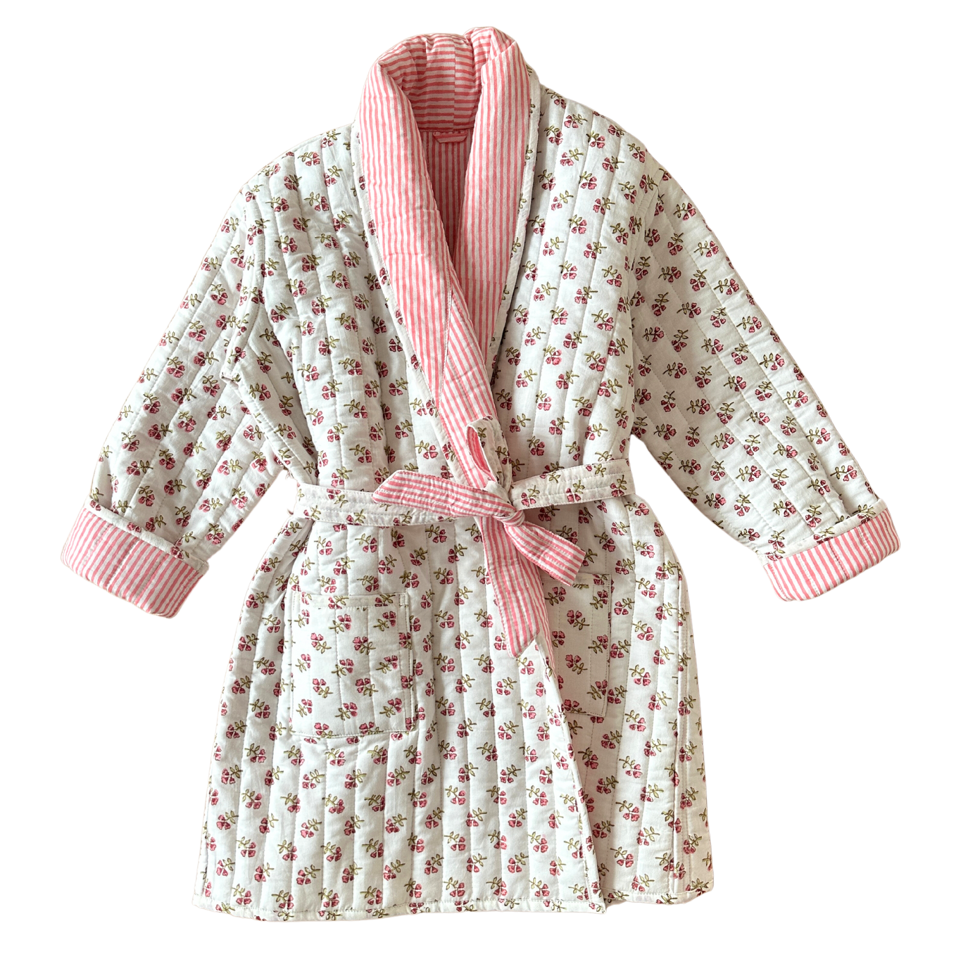 Pink Floral Quilted Childrens Dressing Gown