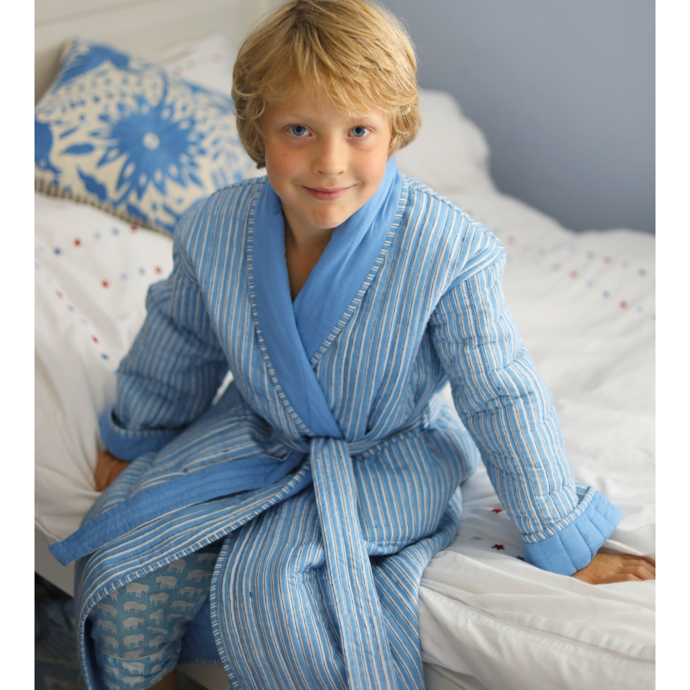 Blue Stripe Quilted Dressing Gown