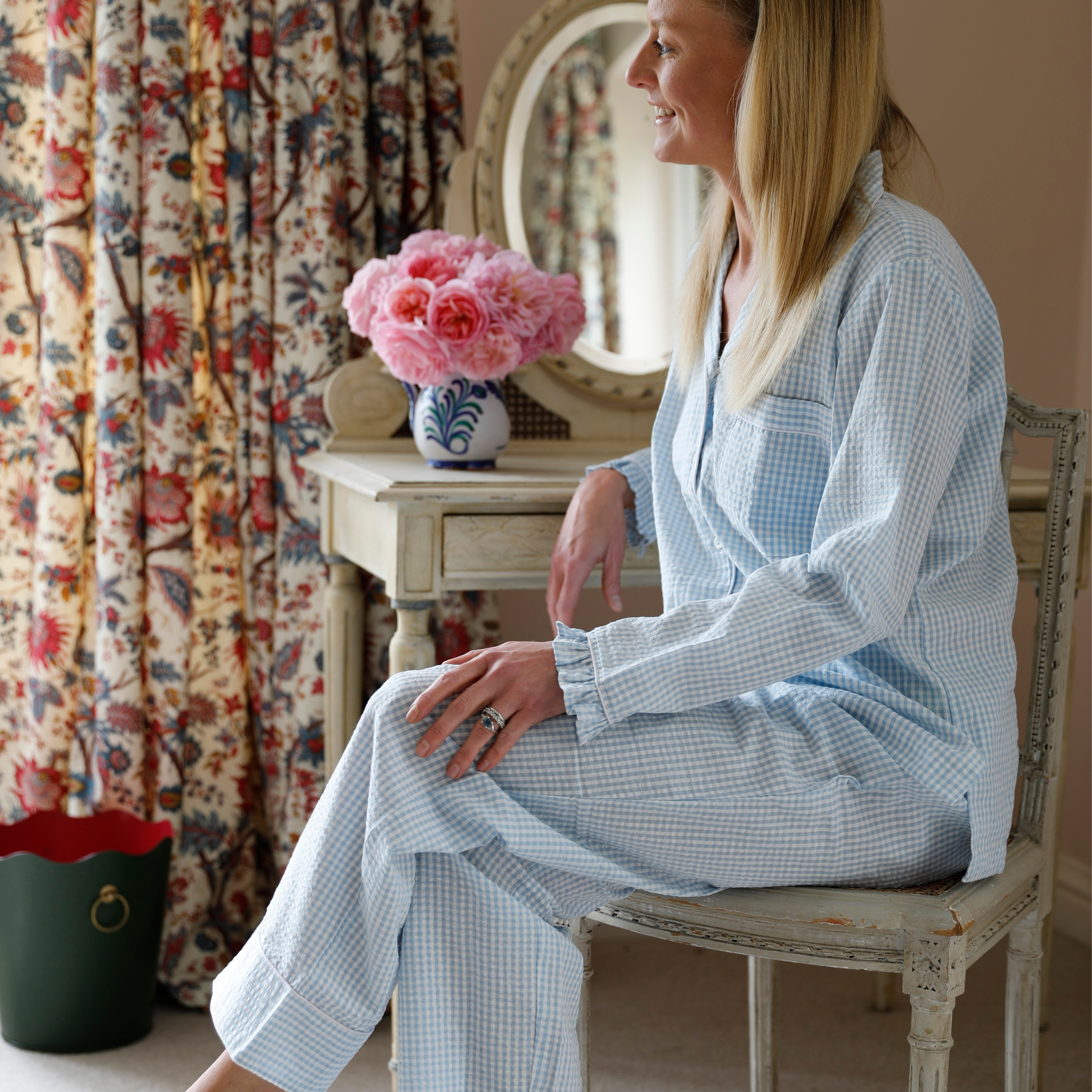 Women's Blue Gingham Cotton Pyjamas
