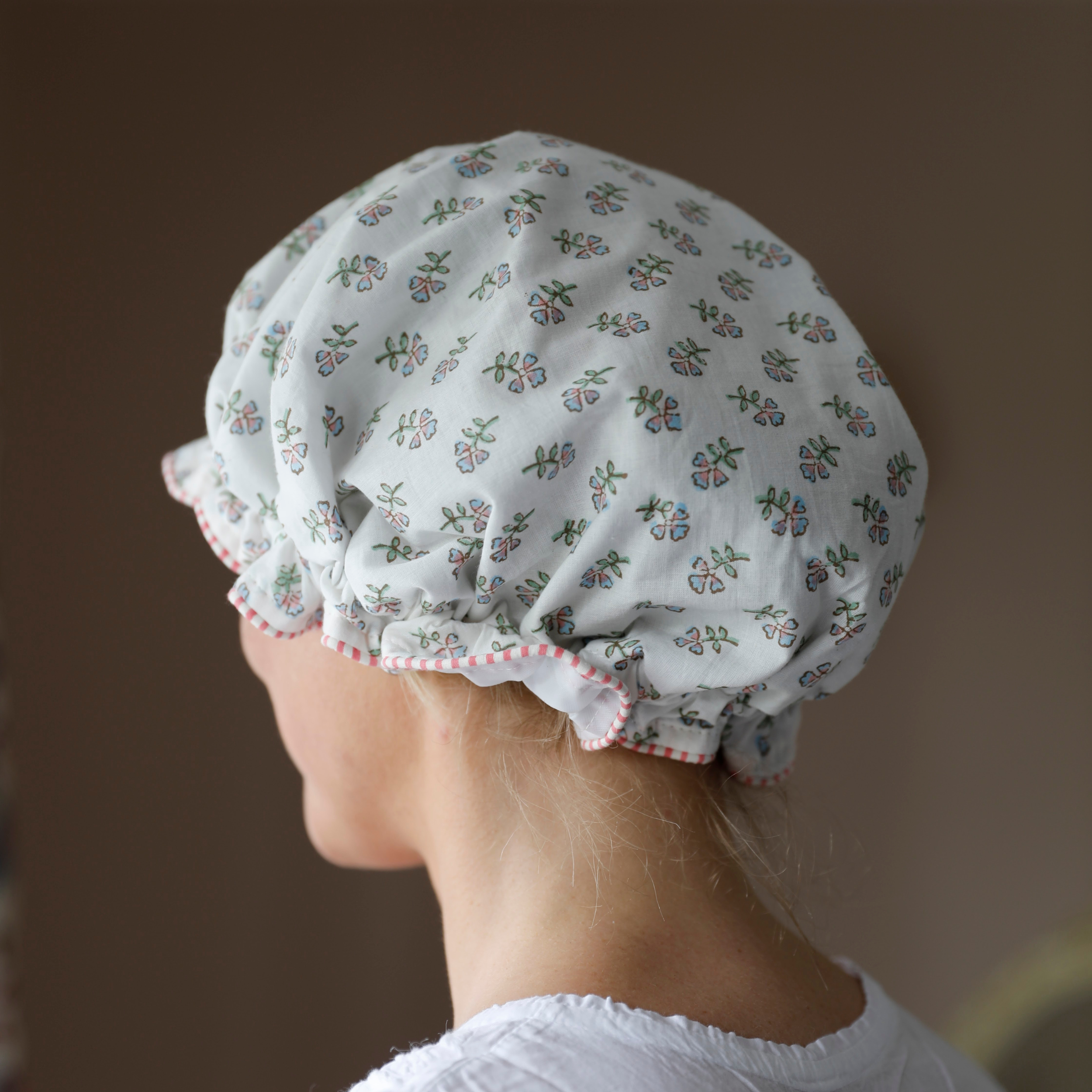 block printed bath hat